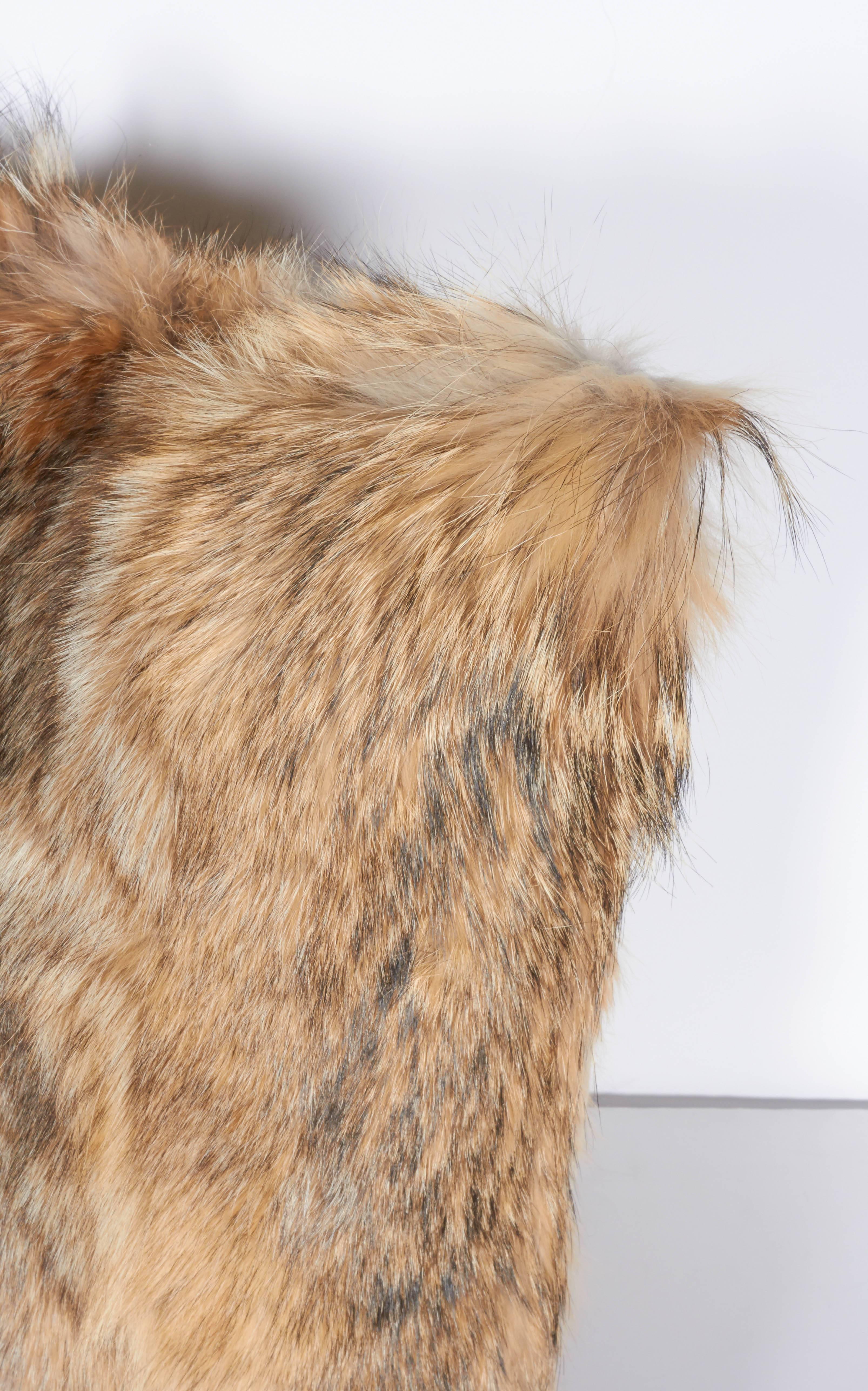 Hand-Crafted Genuine Coyote Fur Pillow with Cashmere Back
