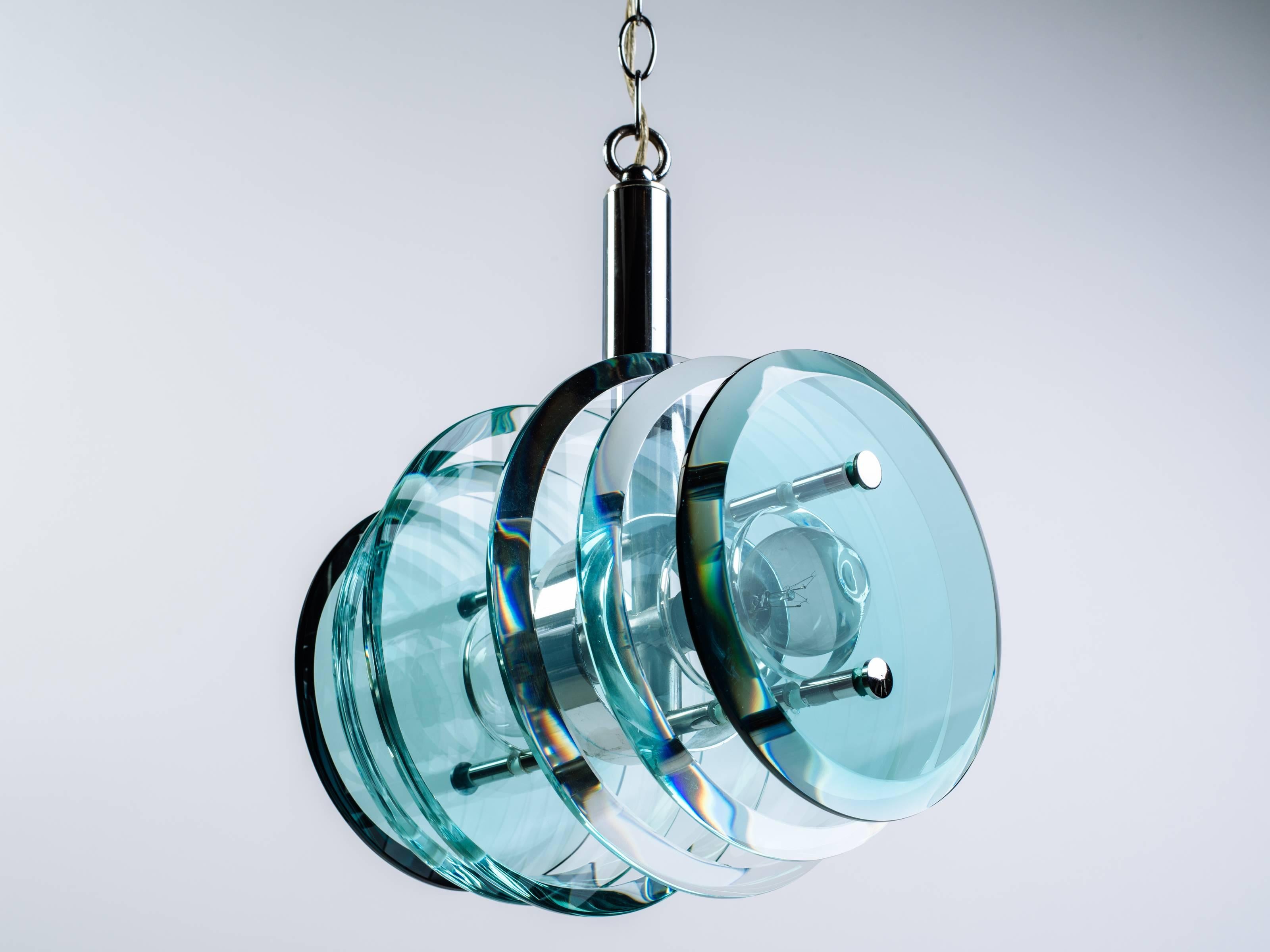 Beveled Italian Mid-Century Modern Geometric Glass Pendant Light