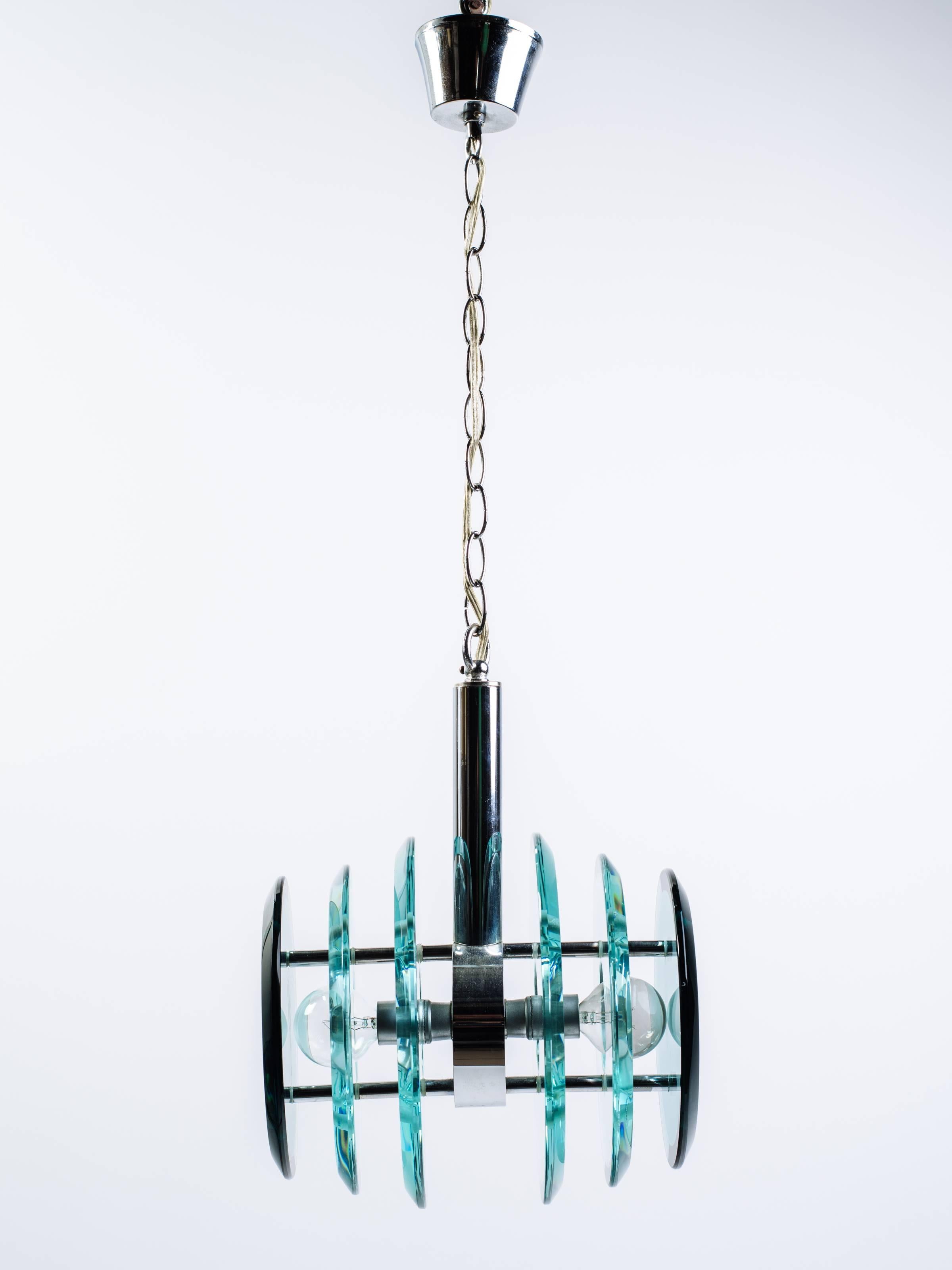 Mid-20th Century Italian Mid-Century Modern Geometric Glass Pendant Light