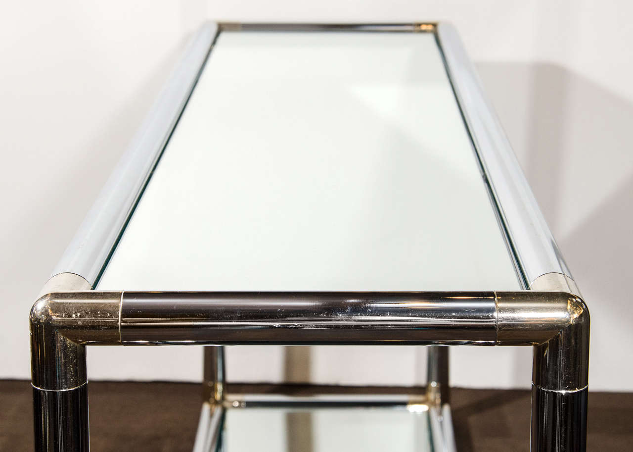 Mid-Century Modern Chrome and Mirror Two-Tier Console Table, Italy c. 1970's For Sale 2