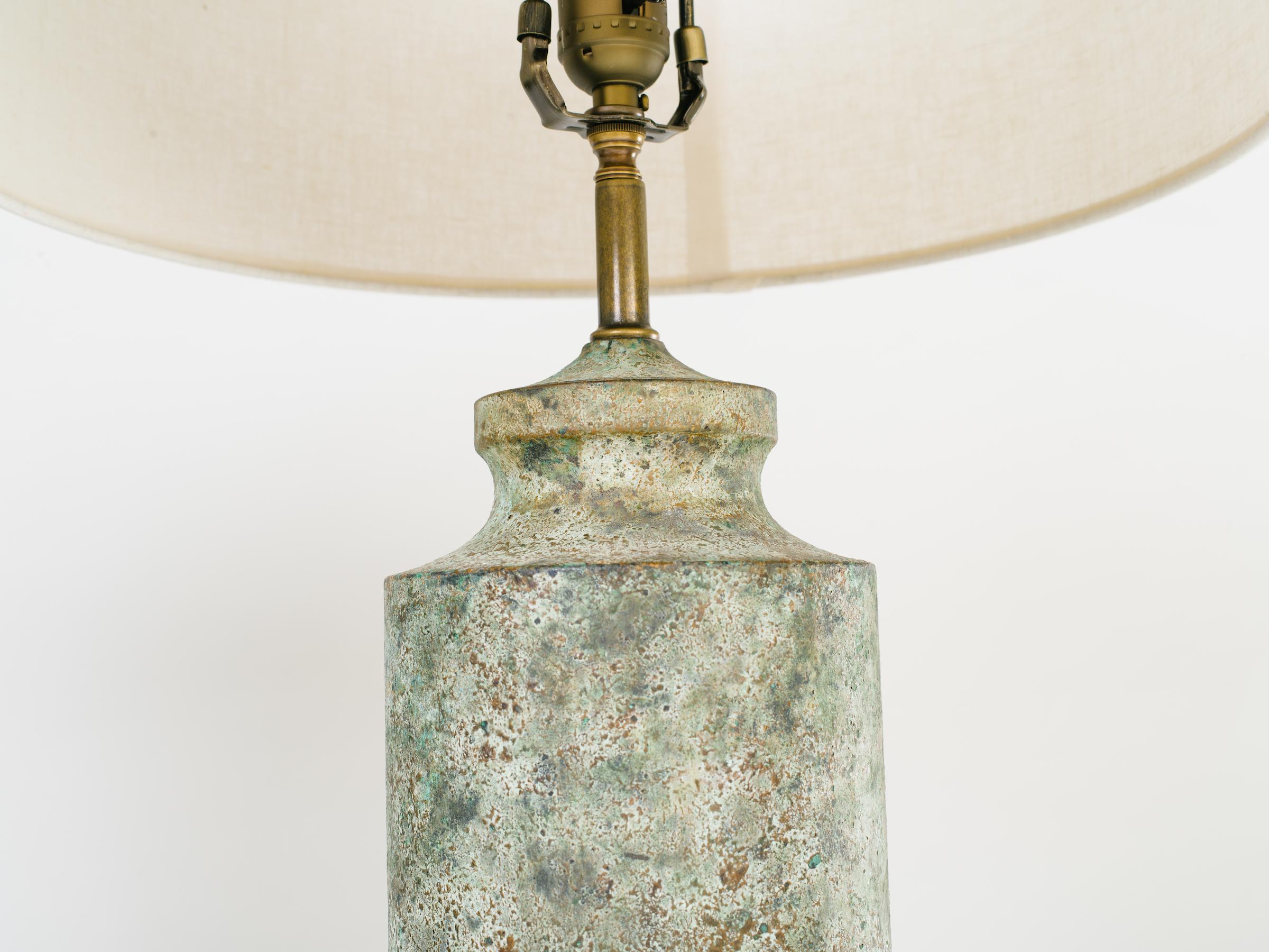 Pair of Mid-Century Modern Brutalist Lamps in Distressed Oxidized Metal 1