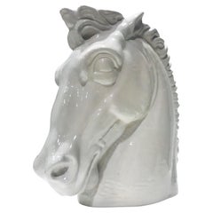Art Deco Ceramic Horse Head Vase and Sculpture in White Glaze