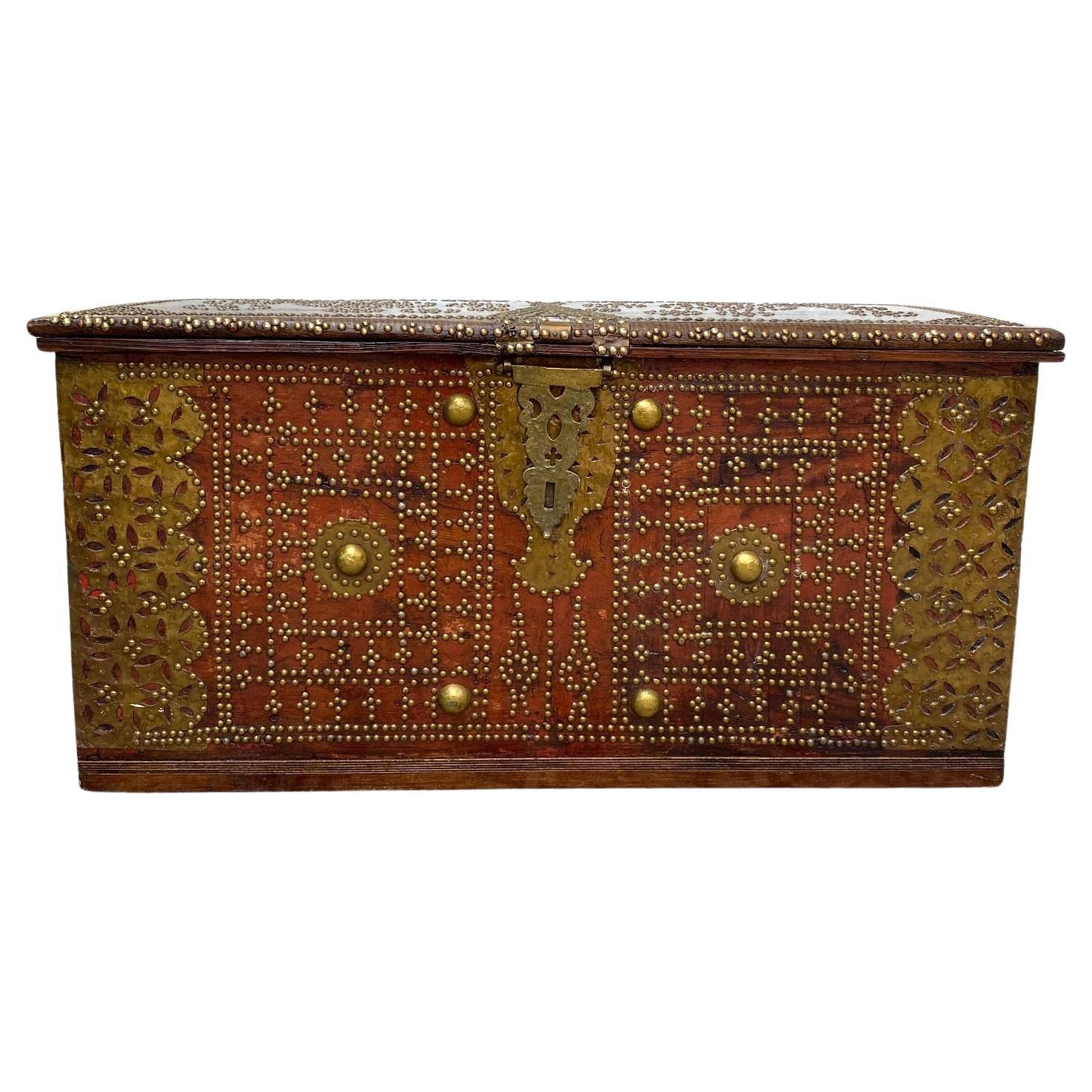 19th Century Antique Zanzibar Chest in Teak Wood and Brass Studs