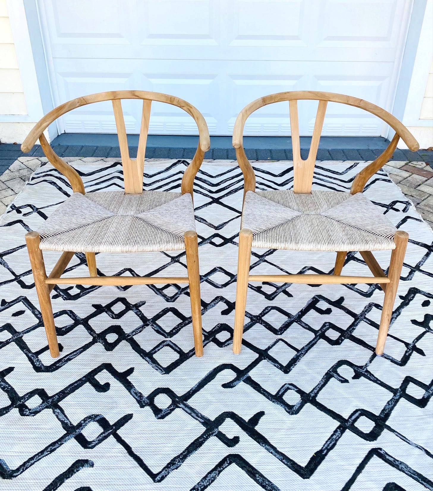 Pair of Vintage Danish Modern Chairs in Natural Teak Wood with Handwoven Seats