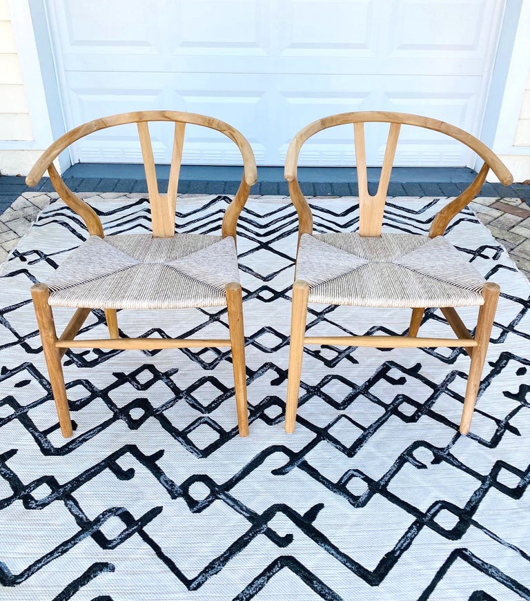 Pair of Vintage Danish Modern Chairs in Natural Teak Wood with Handwoven Seats For Sale