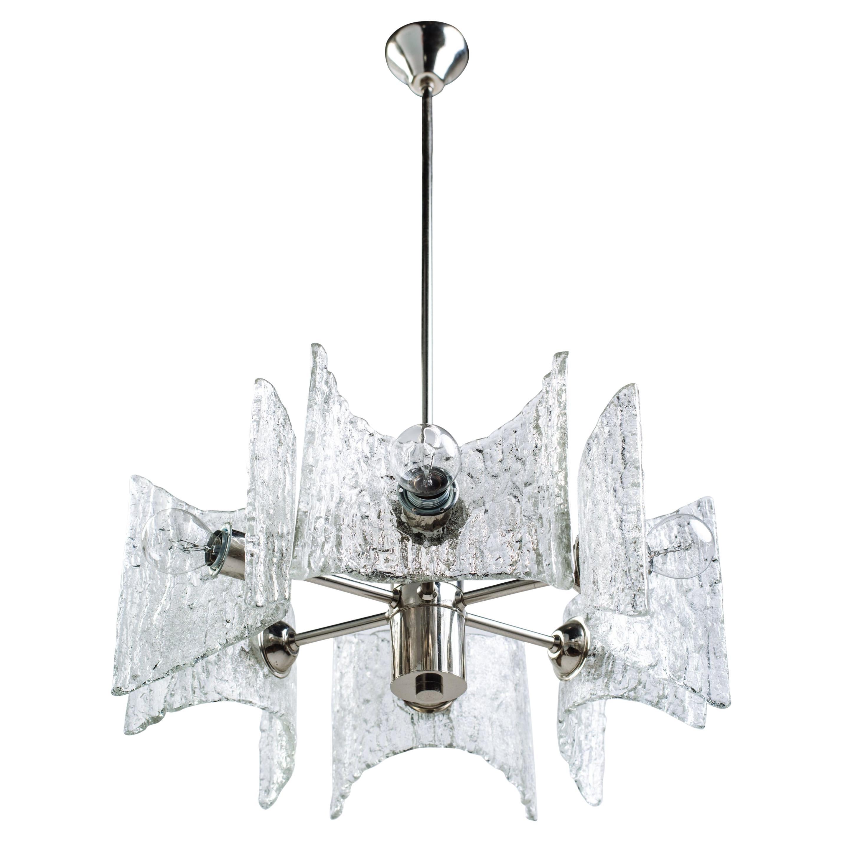 Mid-Century Modern Textured Glass Chandelier by Kalmar, Germany, circa 1960s For Sale
