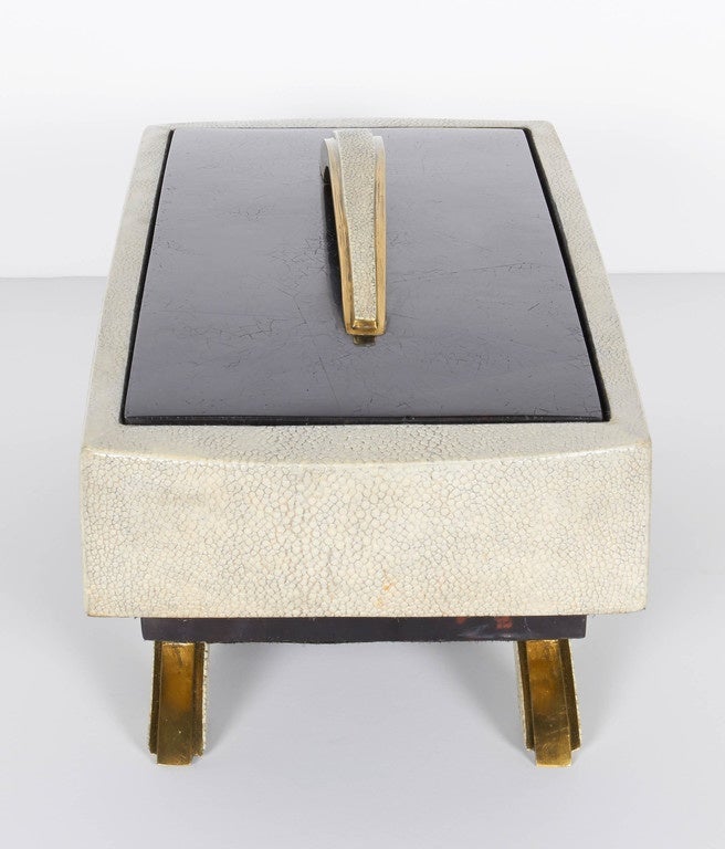 French Genuine Shagreen and Lacquered Pen Shell Footed Box