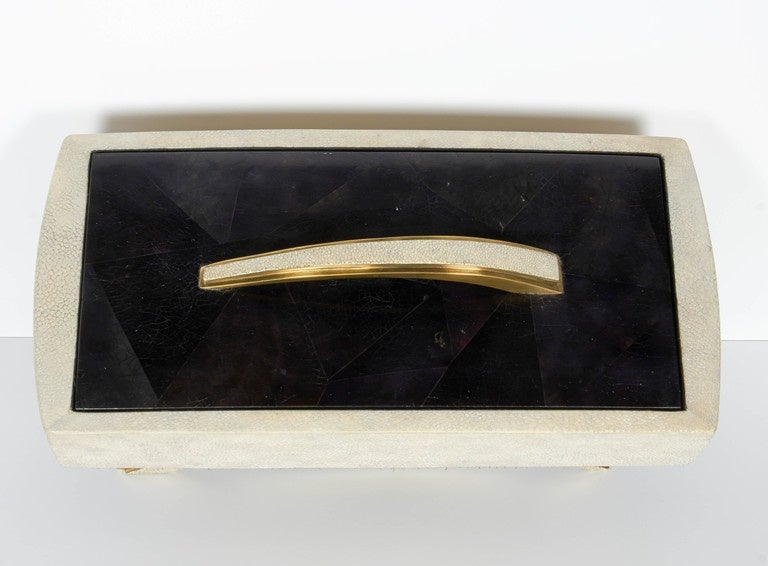 Genuine Shagreen and Lacquered Pen Shell Footed Box In Excellent Condition In Fort Lauderdale, FL