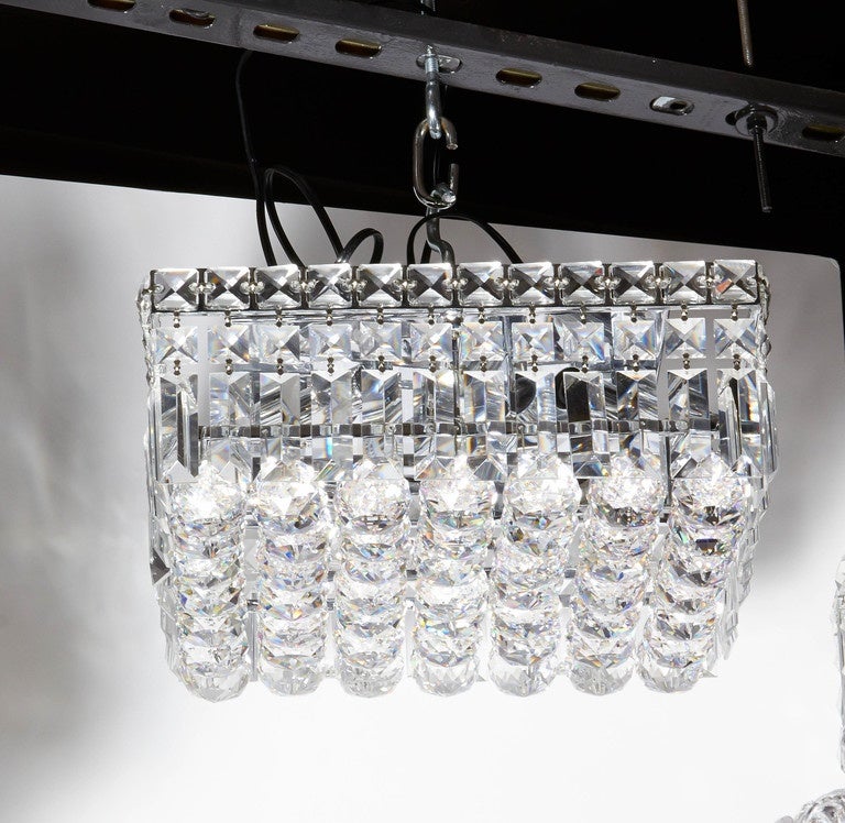 American Hollywood Regency Cut Crystal Drop Flush Mount Chandelier