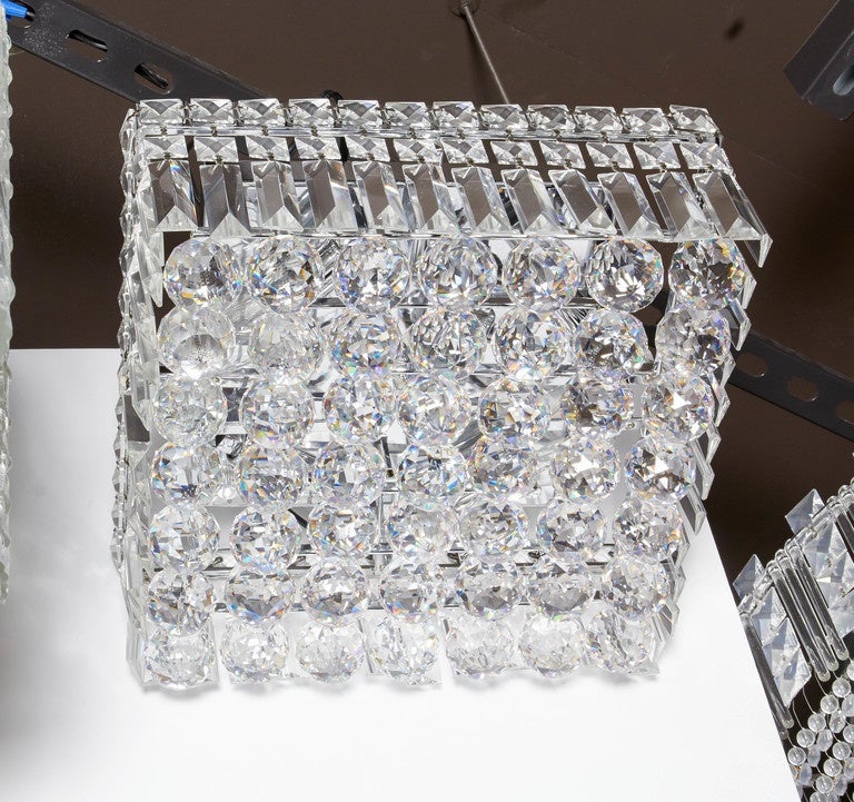 Hand-Crafted Hollywood Regency Cut Crystal Drop Flush Mount Chandelier