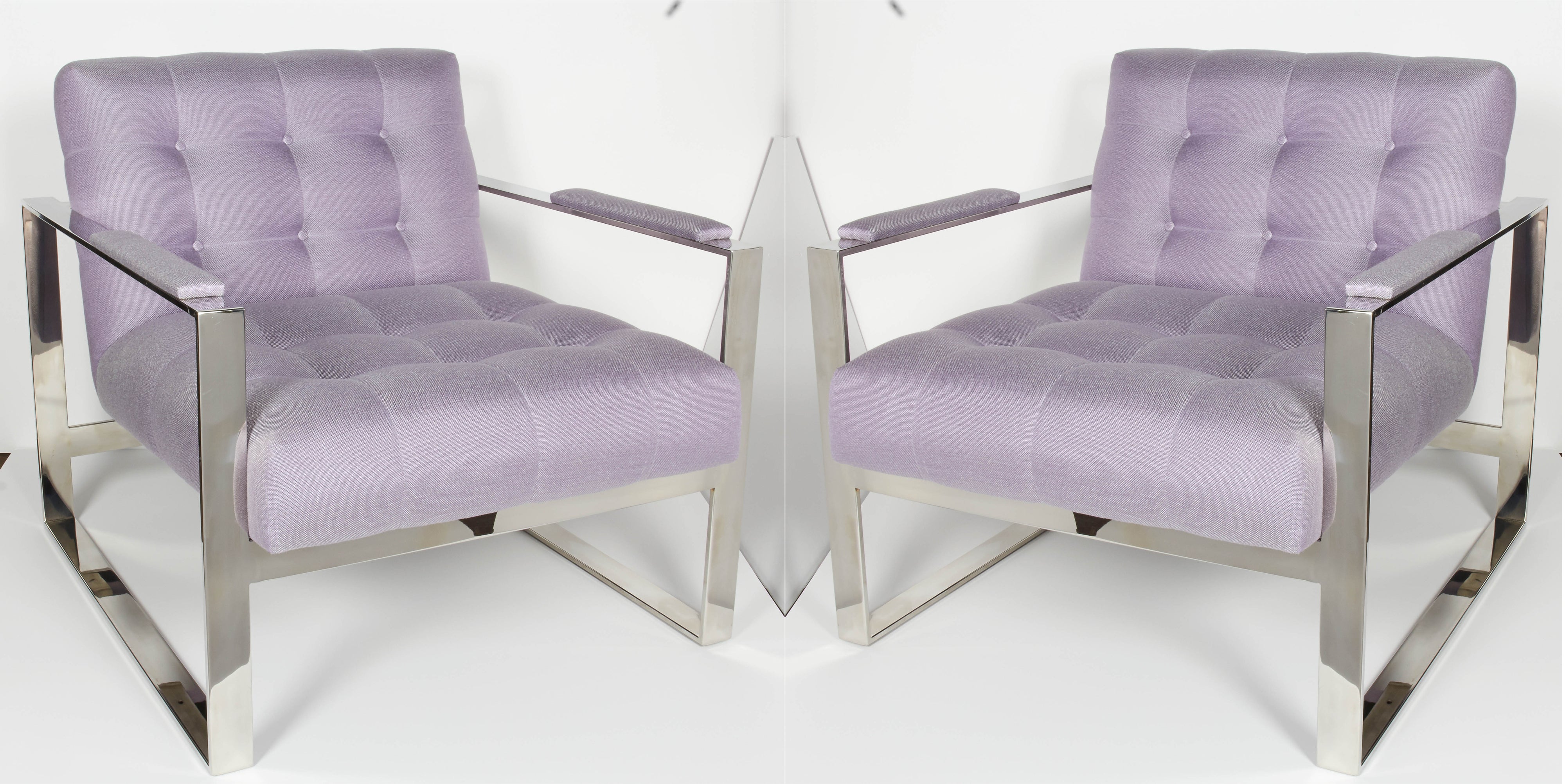 Pair of Lavender Tufted Lounge Chairs Designed by Milo Baughman