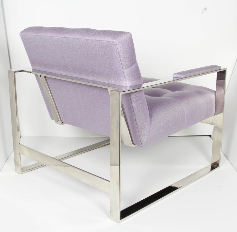 Polished Pair of Lavender Tufted Lounge Chairs Designed by Milo Baughman