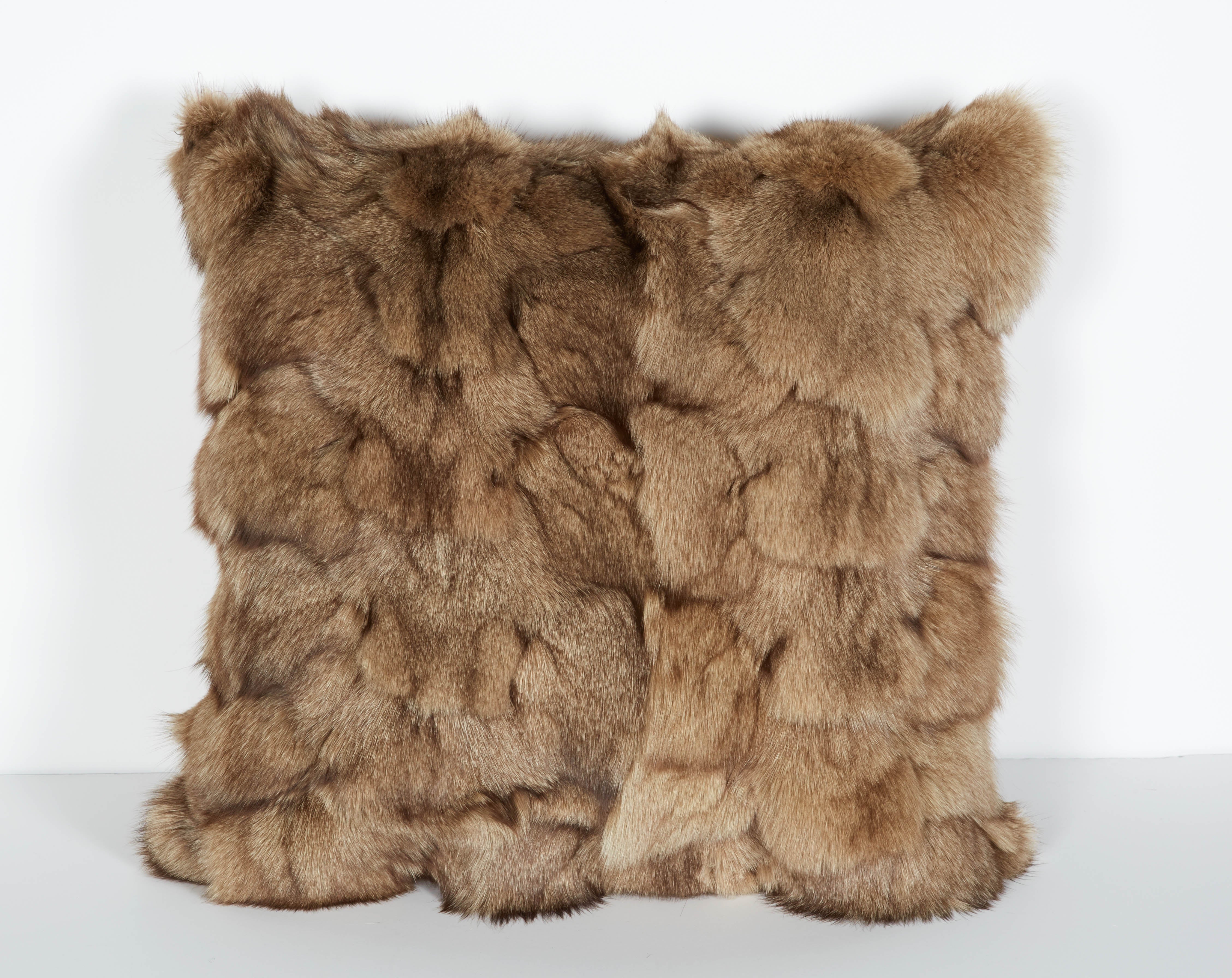 Luxury Fox Fur Throw Pillows in Taupe