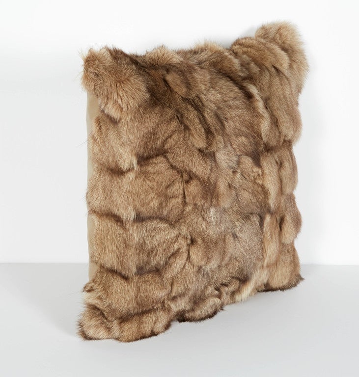 Mid-Century Modern Luxury Fox Fur Throw Pillows in Taupe
