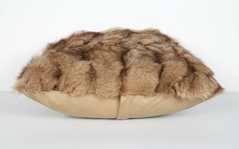 Hand-Crafted Luxury Fox Fur Throw Pillows in Taupe