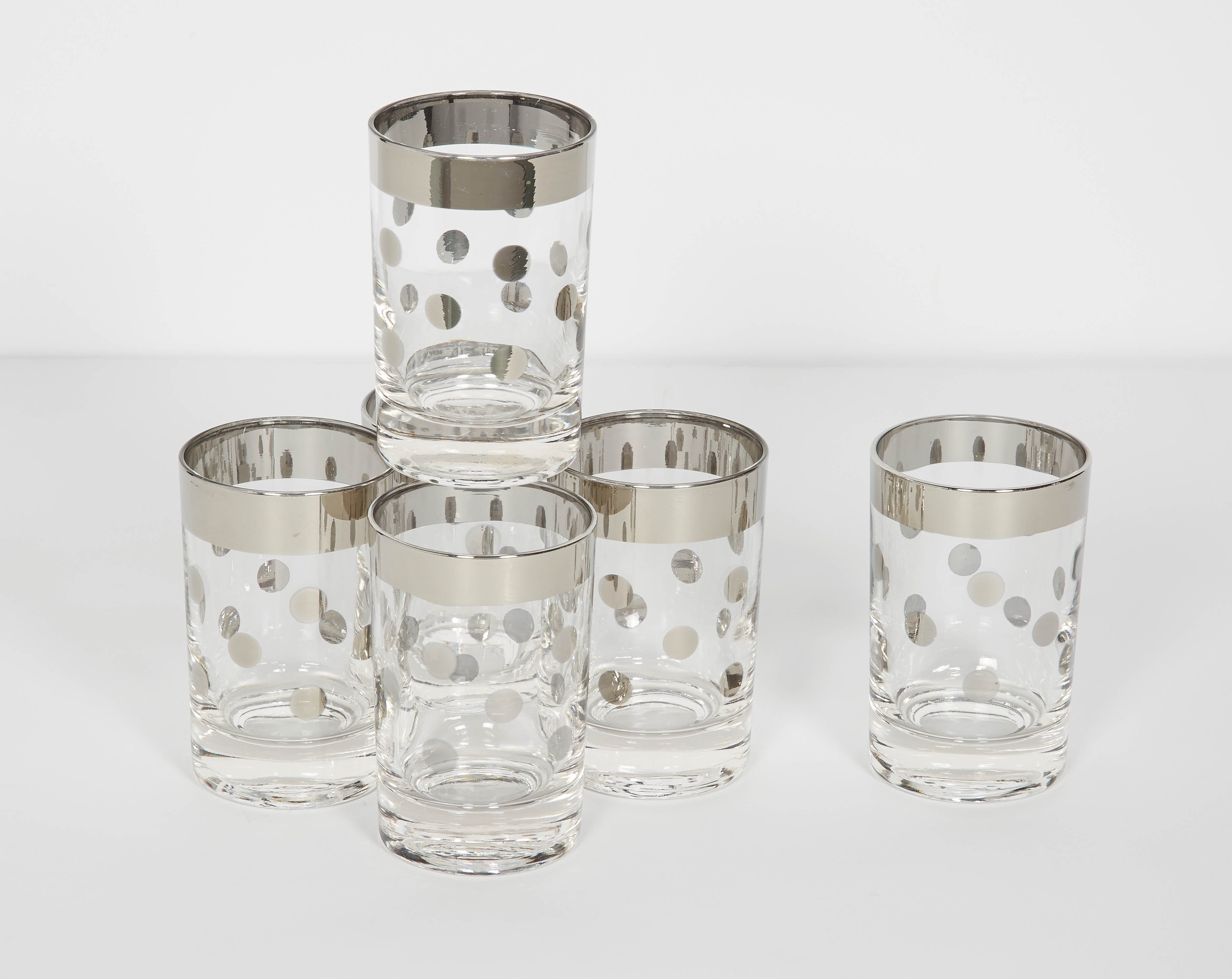 Set of Six Dorothy Thorpe Barware Glasses with Polka Dot Design