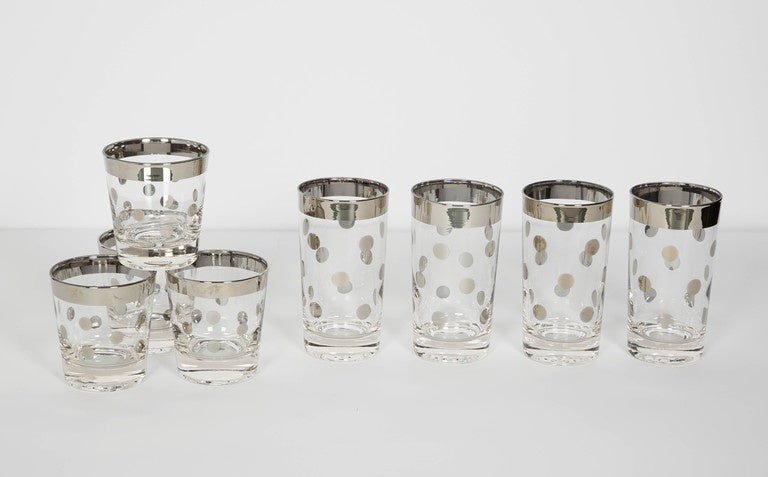 Set of Eight Dorothy Thorpe Barware Glasses with Polka Dot Design