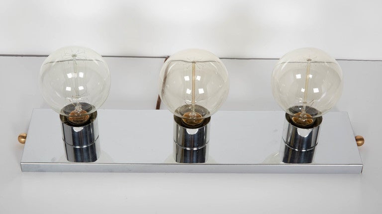 Brushed Mid-Century Modern Chromed Vanity Light with Atomic Design