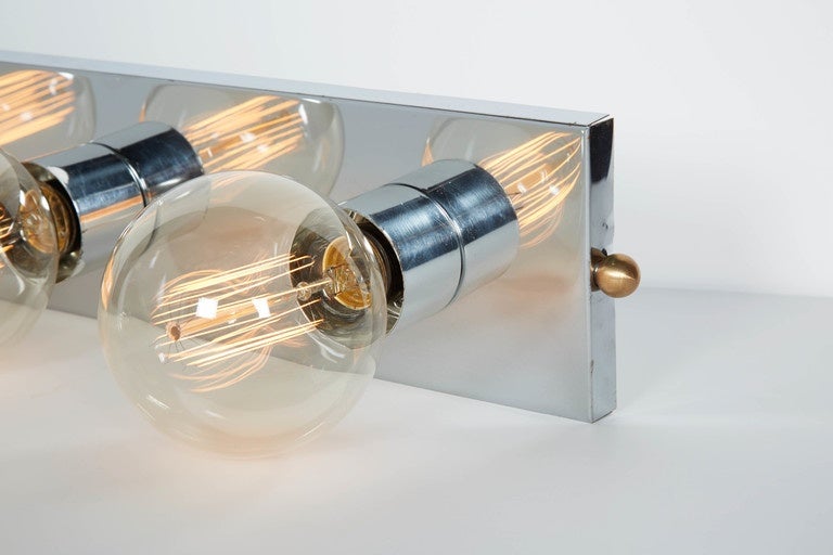 Brass Mid-Century Modern Chromed Vanity Light with Atomic Design