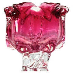 Vintage Fratelli Toso Pink Murano Footed Vase Bowl with Floral Design, circa 1950s