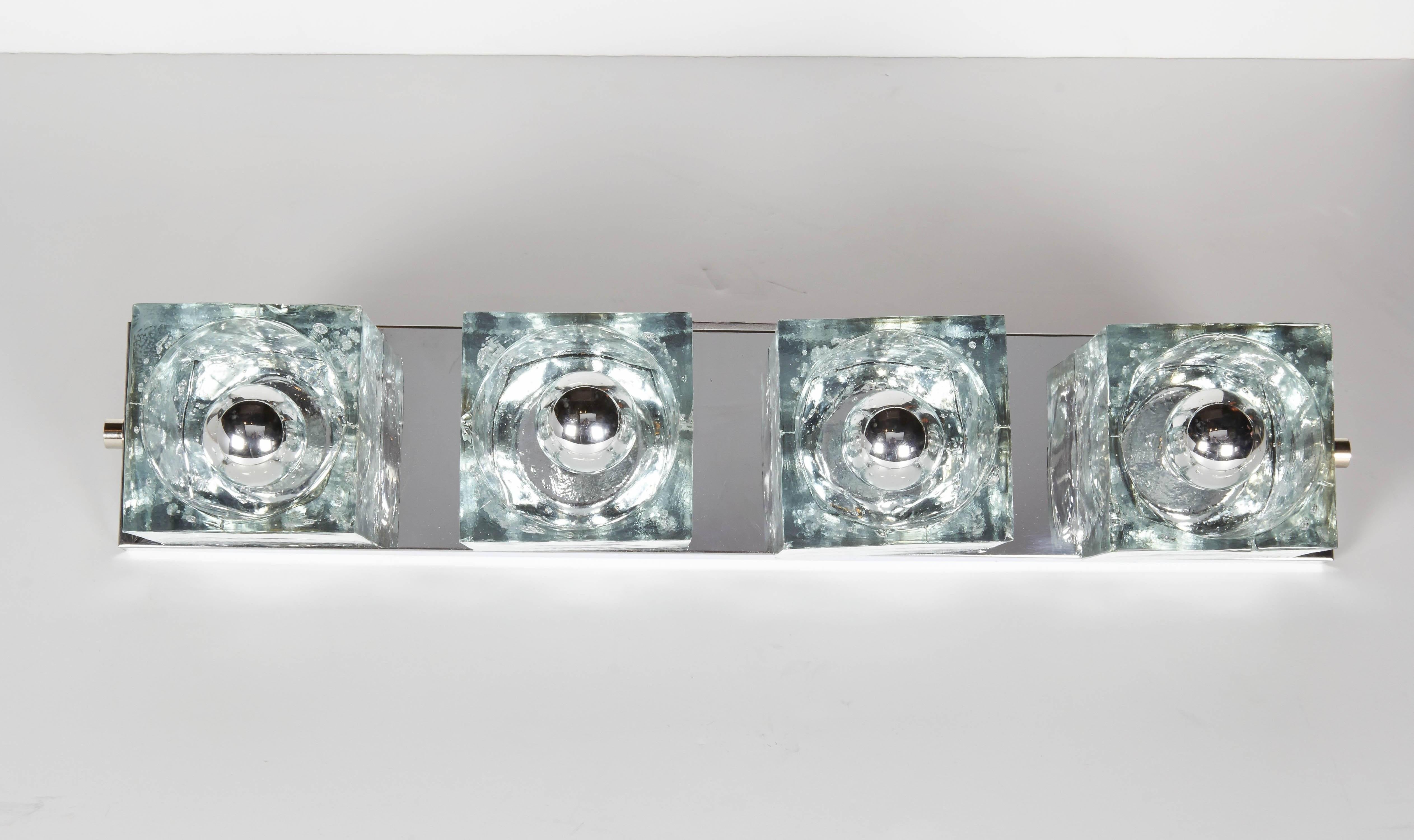 Chrome and Large Glass Cube Sconce by Peill & Putzler, Germany, 1970s 1