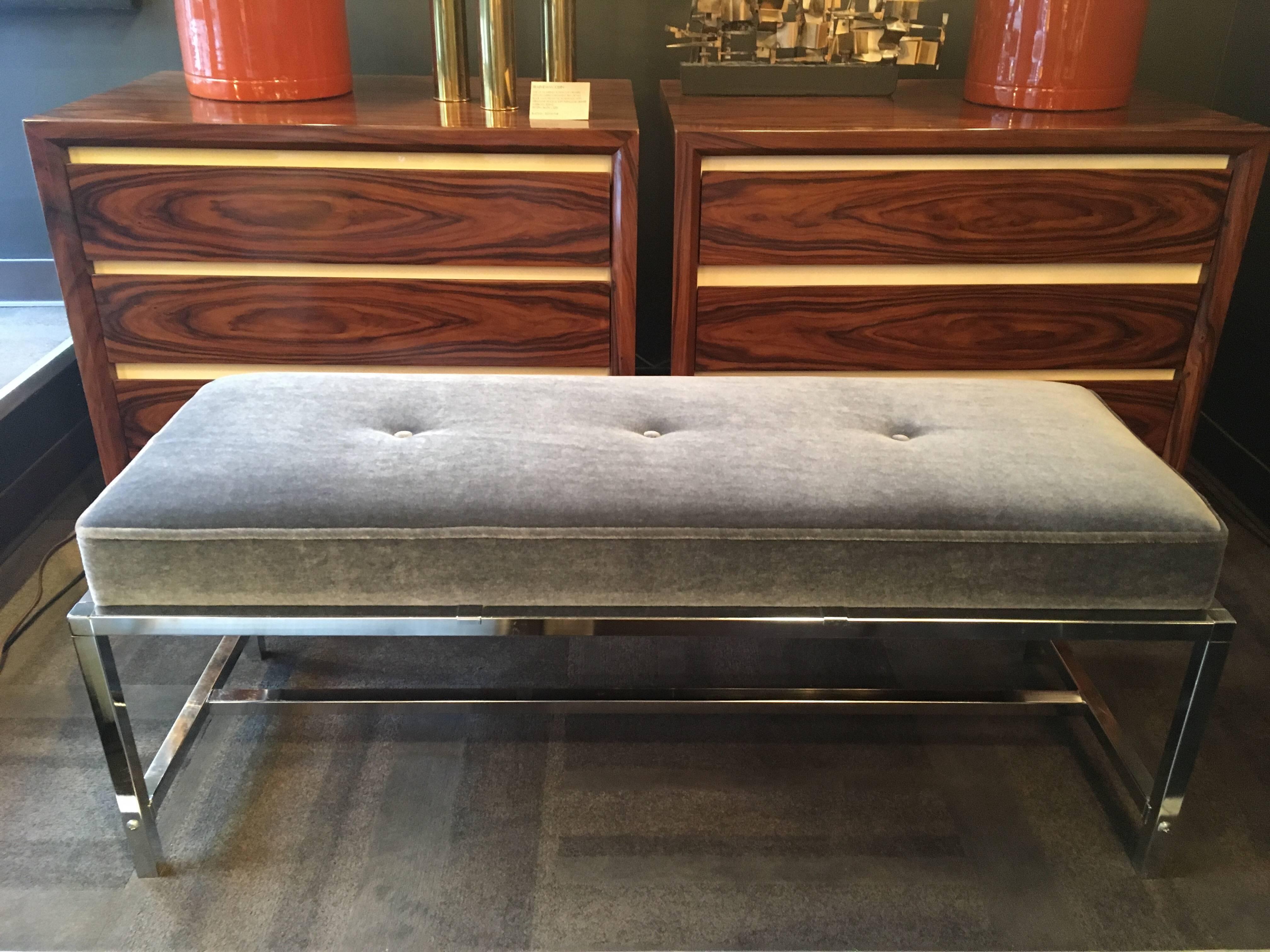 American Mid-Century Modern Bench in Grey Mohair by Milo Baughman