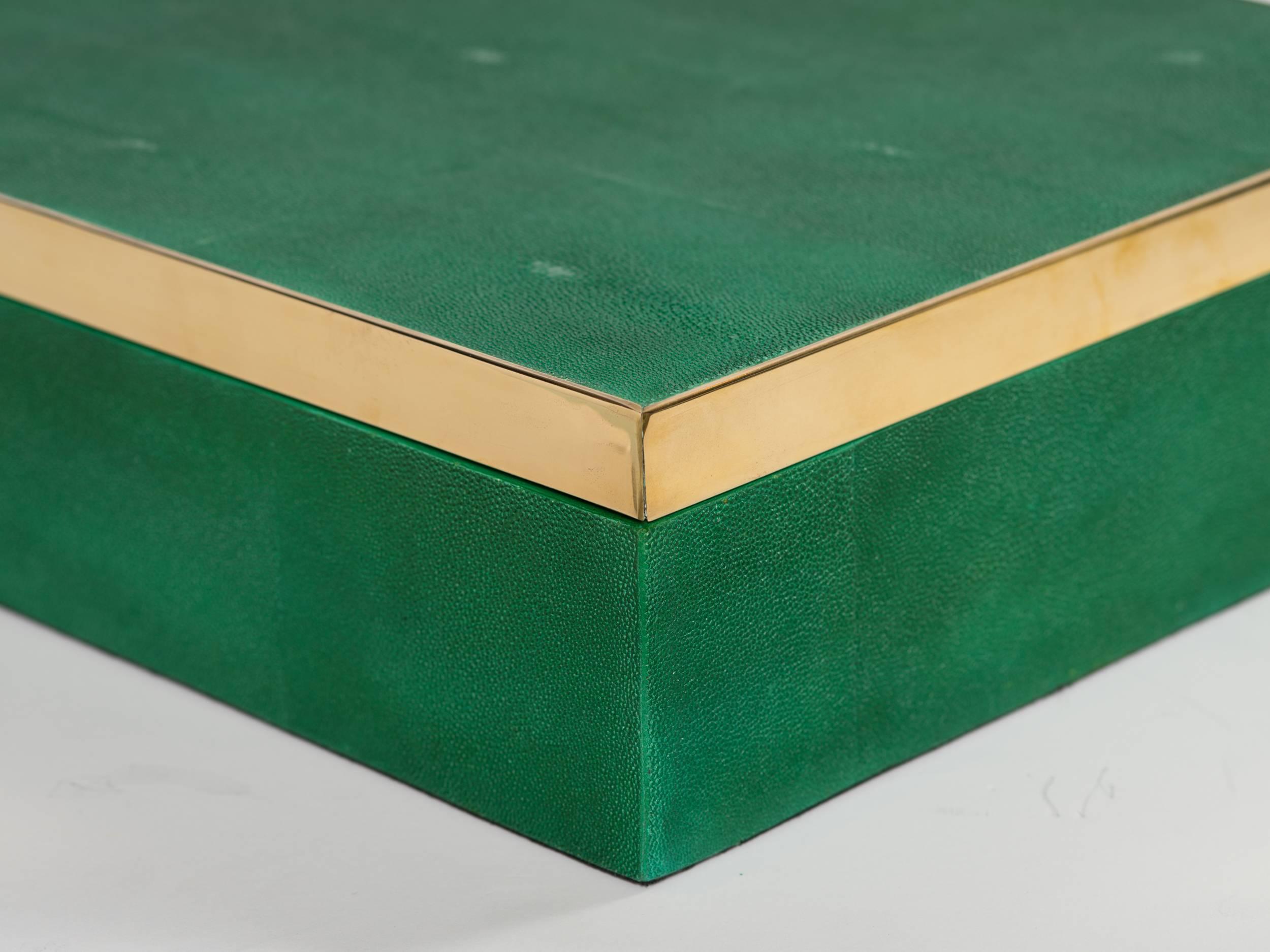 Post-Modern Genuine Shagreen Extra Large Box in Vibrant Green with Brass Trim