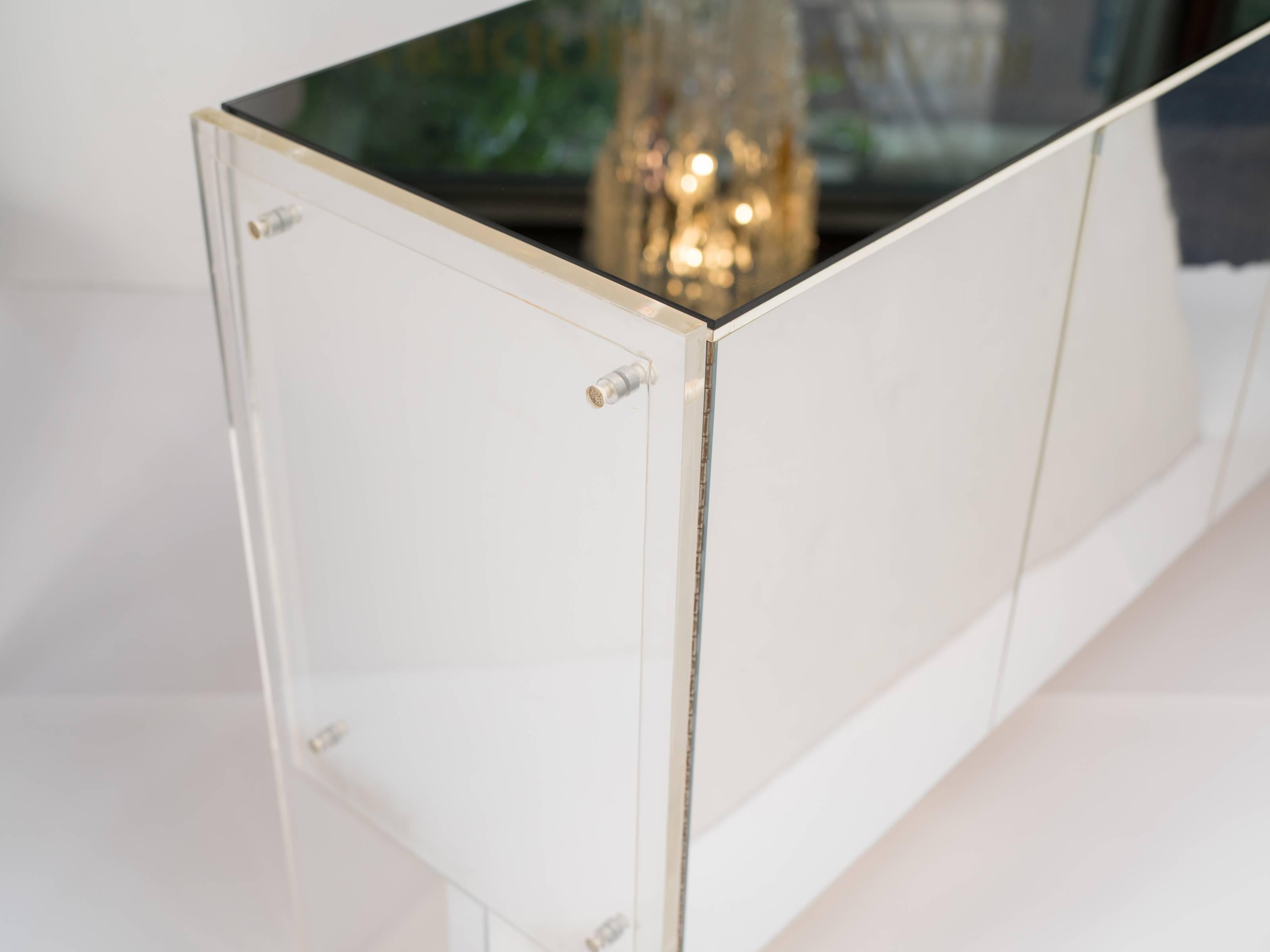 American Mid-Century Modern Mirrored and Lucite Credenza by Ello