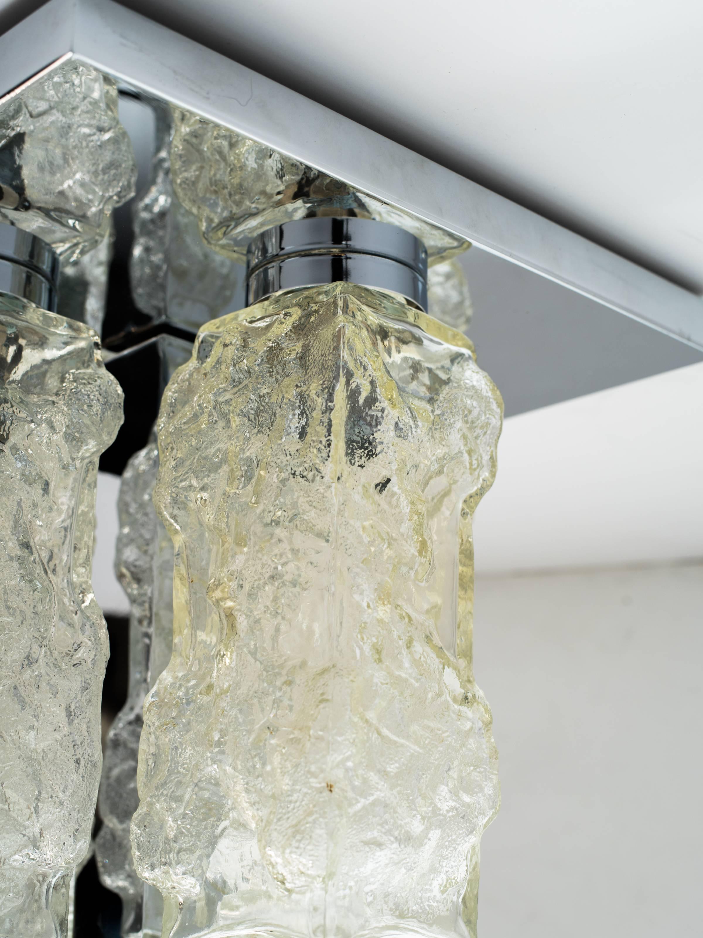 Murano Glass Brutalist Mid-Century Modern Flush Mount Chandelier by Kalmar