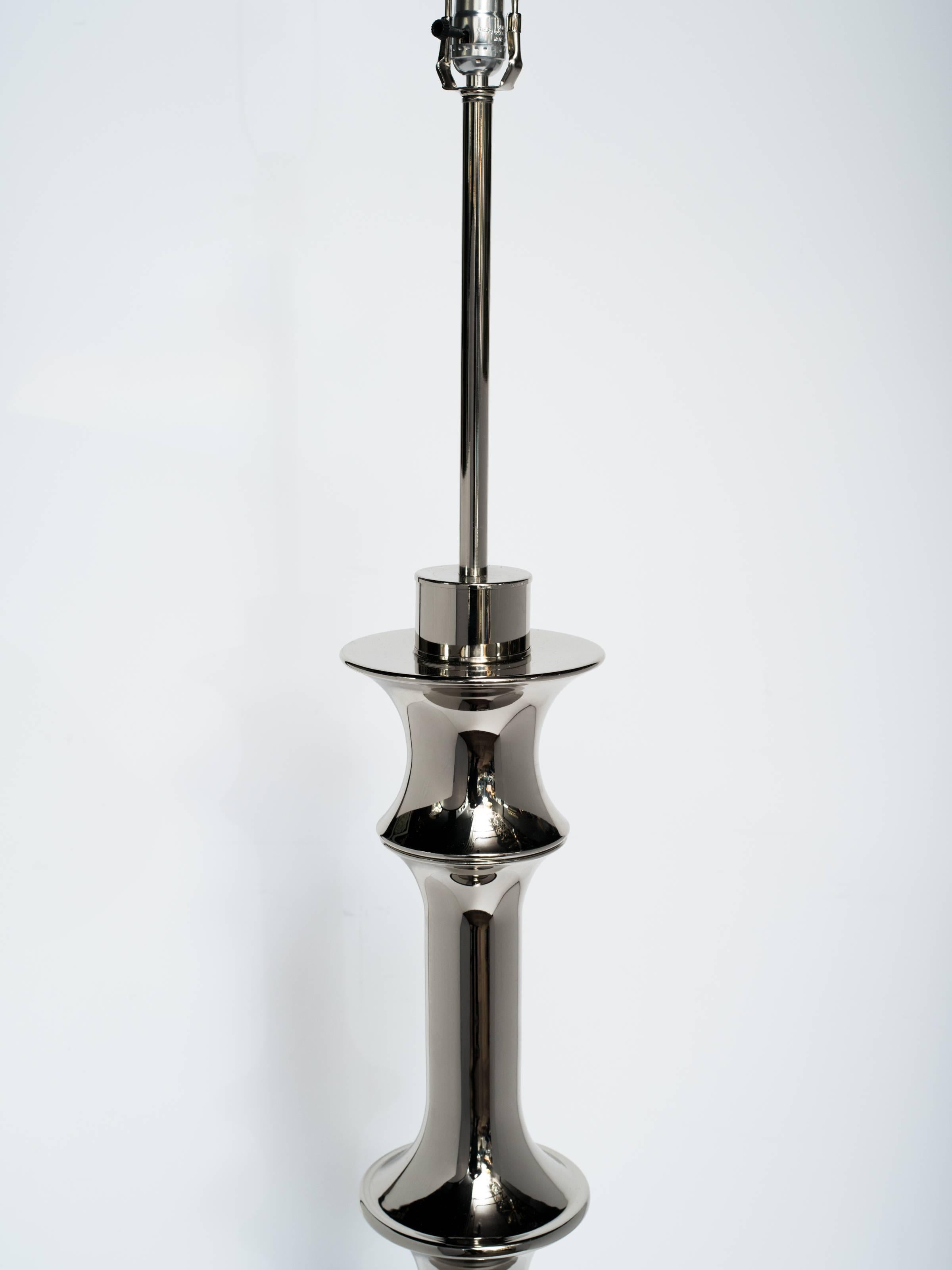 Late 20th Century Pair of Sculptural Chess Piece Floor Lamps in Nickel, c. 1980's For Sale