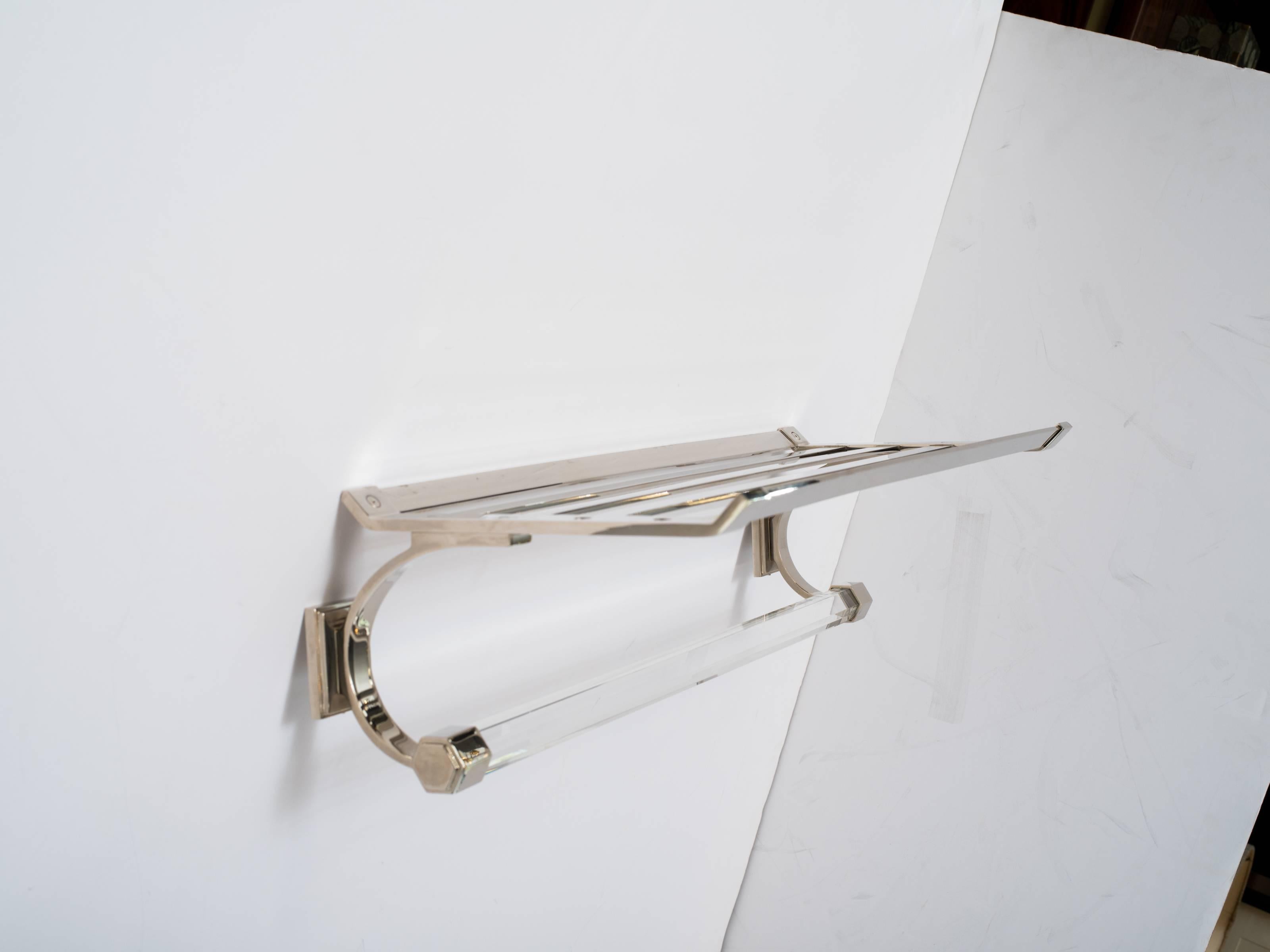 Vintage Modern Train Rack in Polished Nickel with Glass Rod Detail In Excellent Condition In Fort Lauderdale, FL