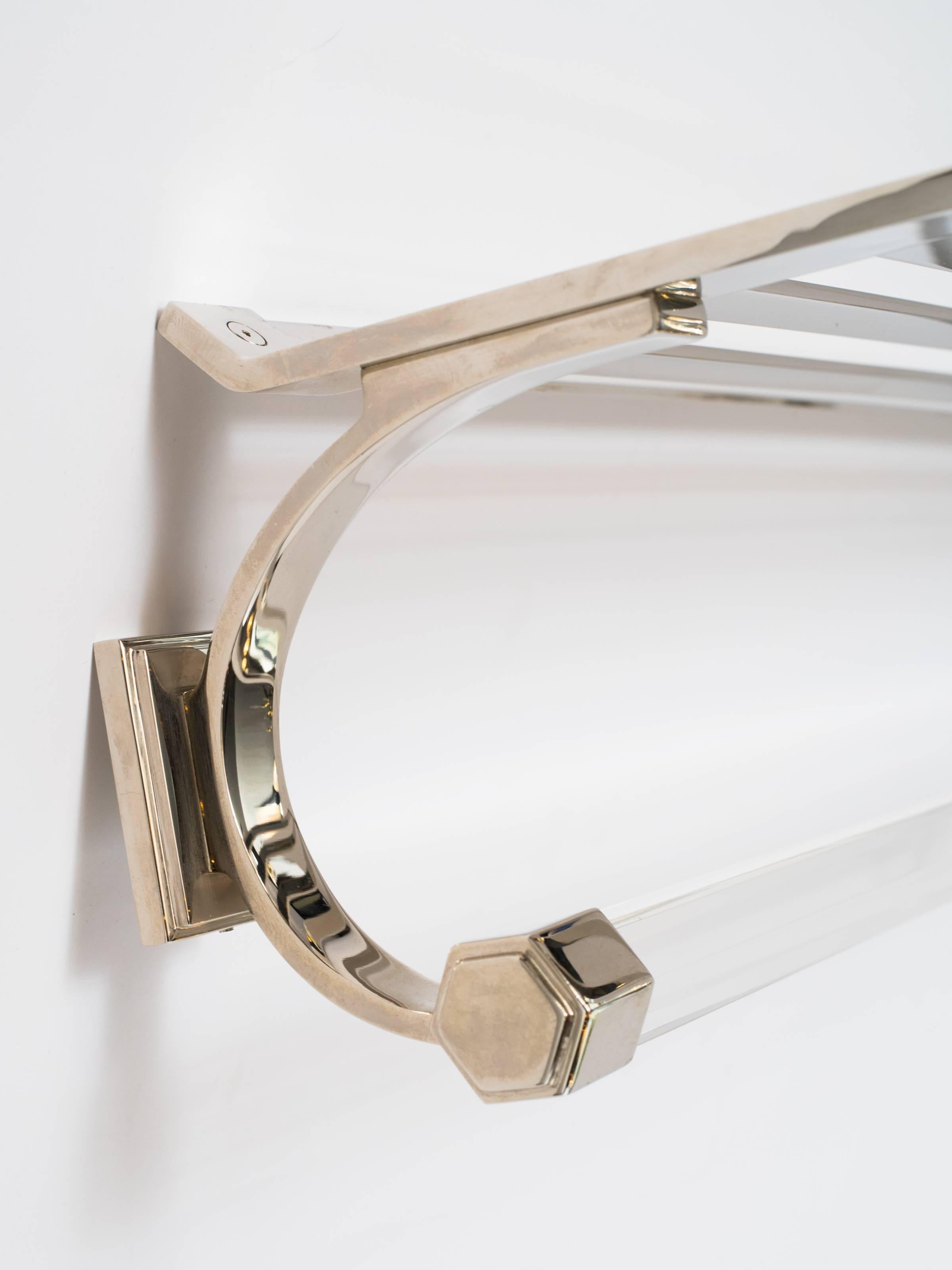 Faceted Vintage Modern Train Rack in Polished Nickel with Glass Rod Detail