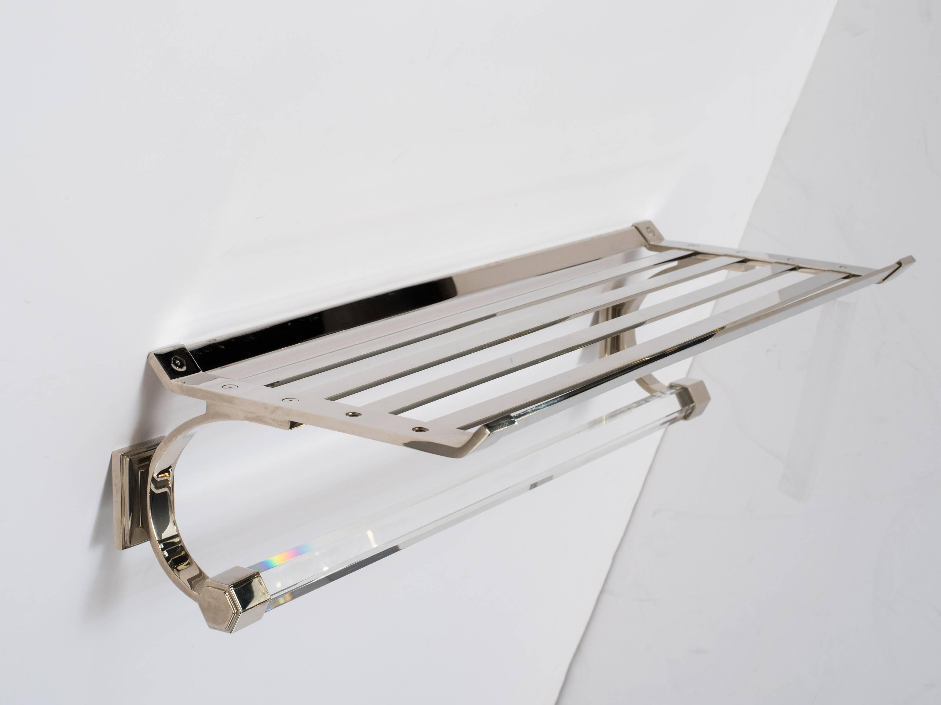 20th Century Vintage Modern Train Rack in Polished Nickel with Glass Rod Detail