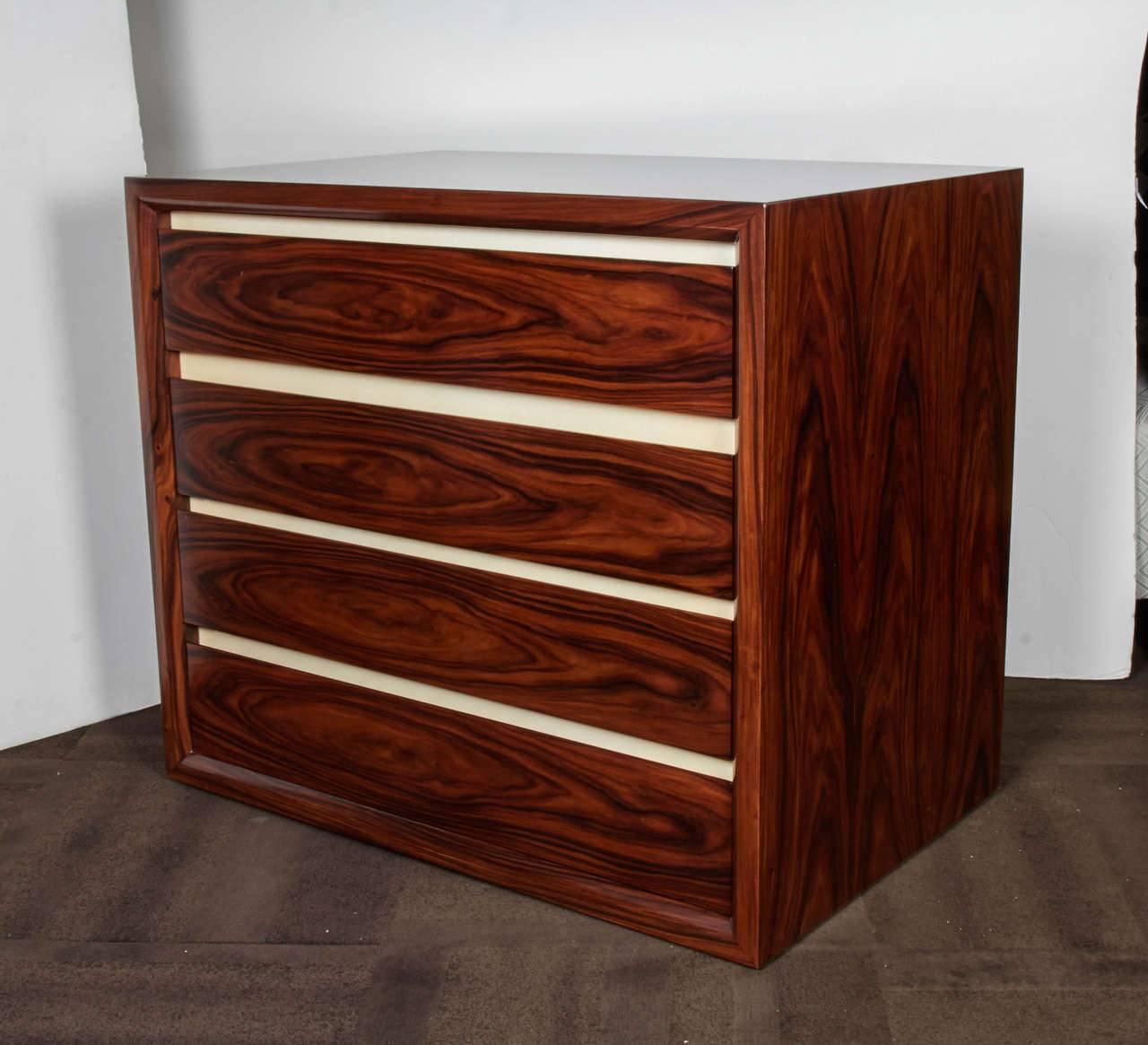 Lacquered Mid-Century Modern Style Rosewood Chest of Drawers with Parchment Trim