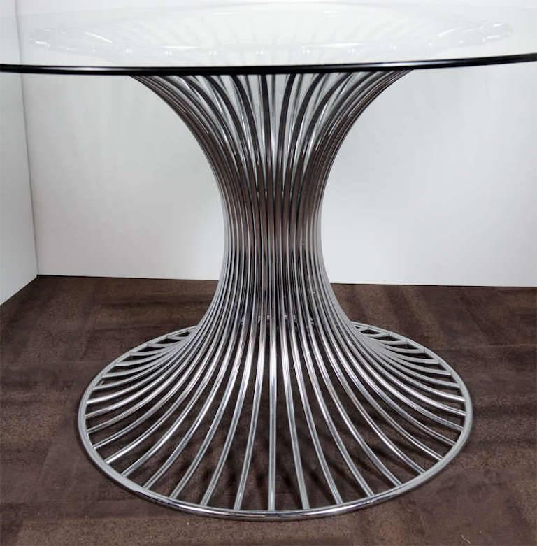 Italian Mid-Century Modern Circular Dining Table with Sculptural Chrome Base