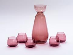Scandinavian Modern Barware Set in Blown Amethyst Glass / 7Pc. Set