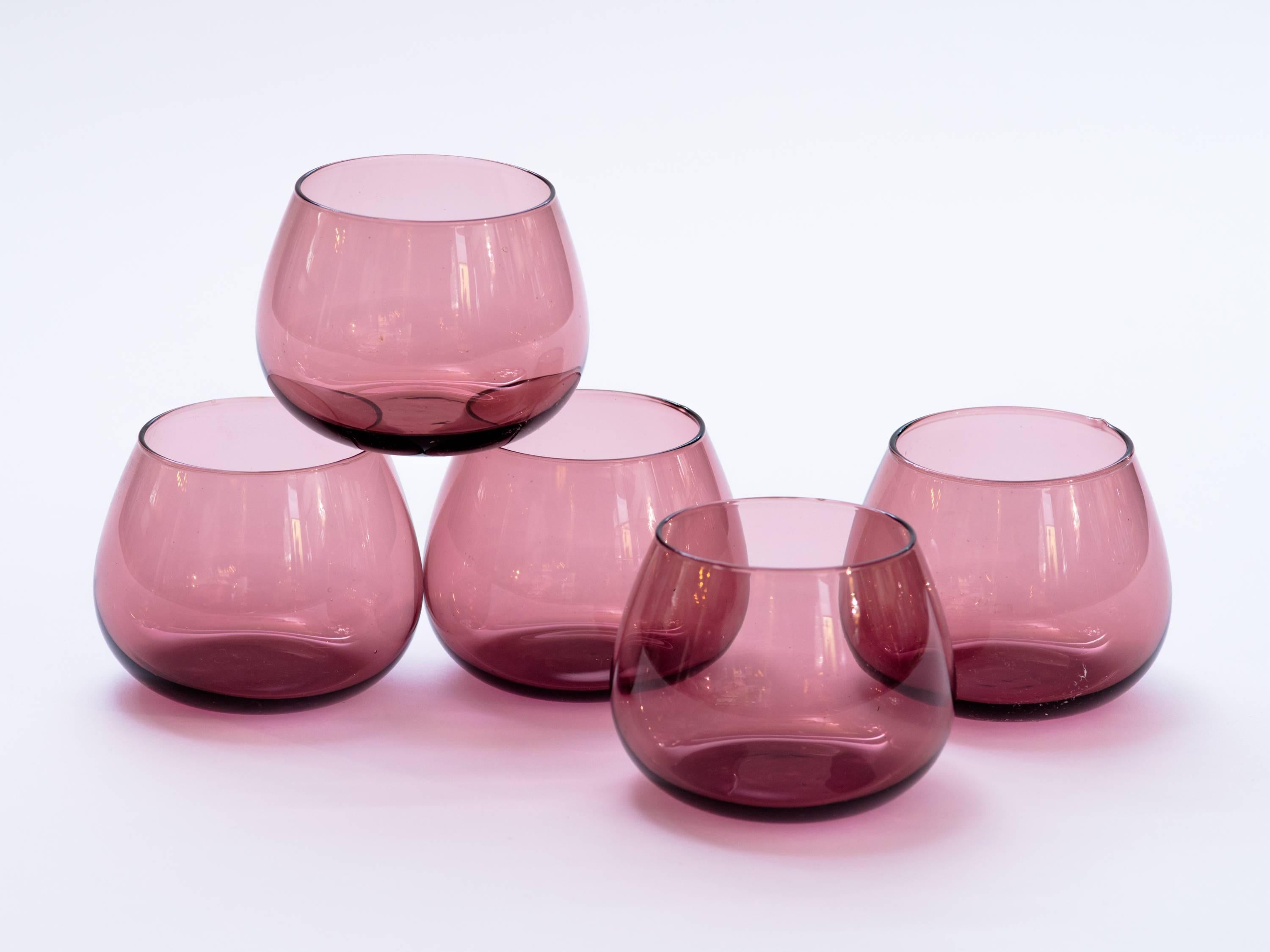 Scandinavian Modern Barware Set in Blown Amethyst Glass / 7Pc. Set at