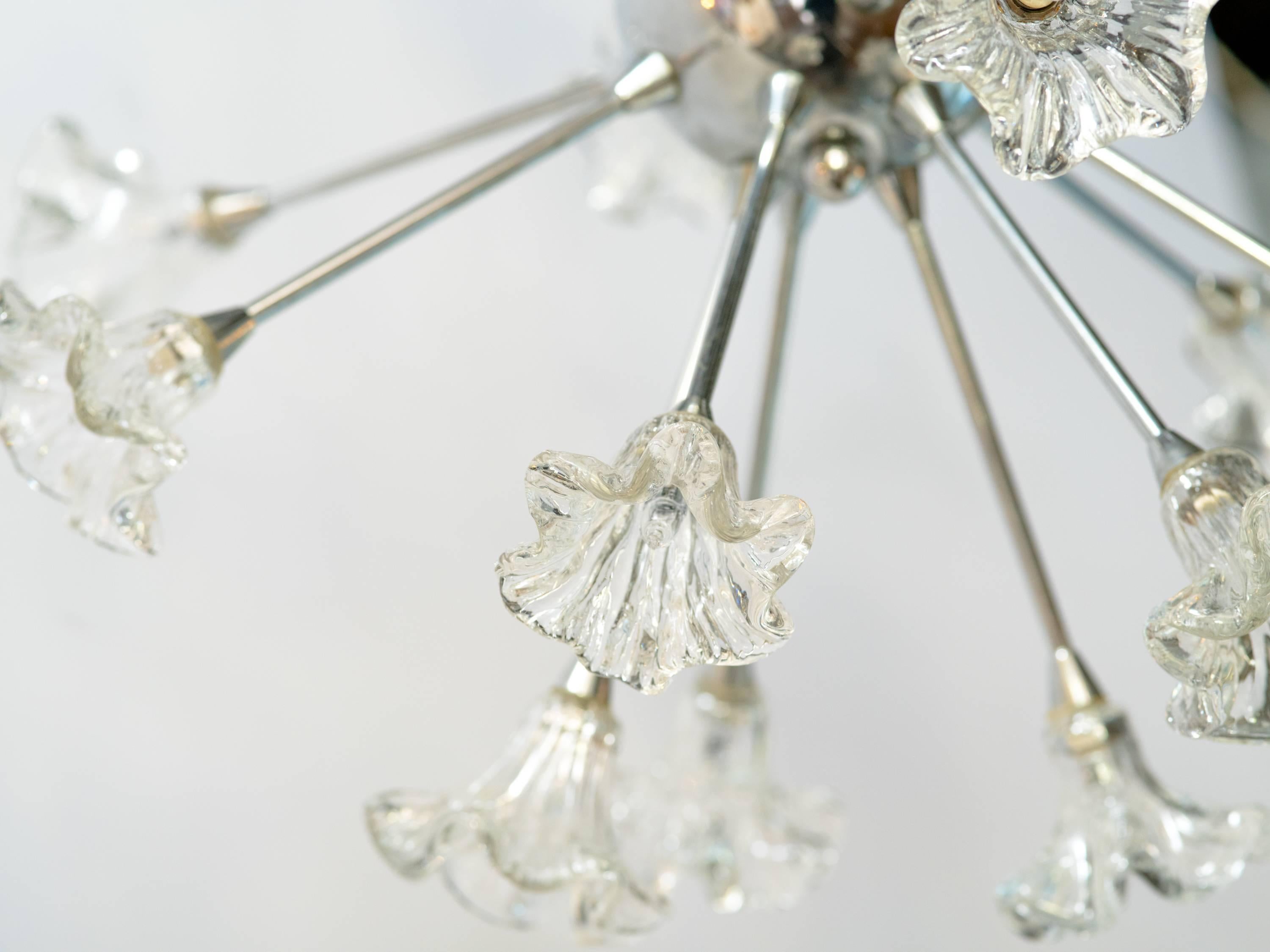 Italian Mid-Century Modern Sputnik Chandelier with Floral Glass