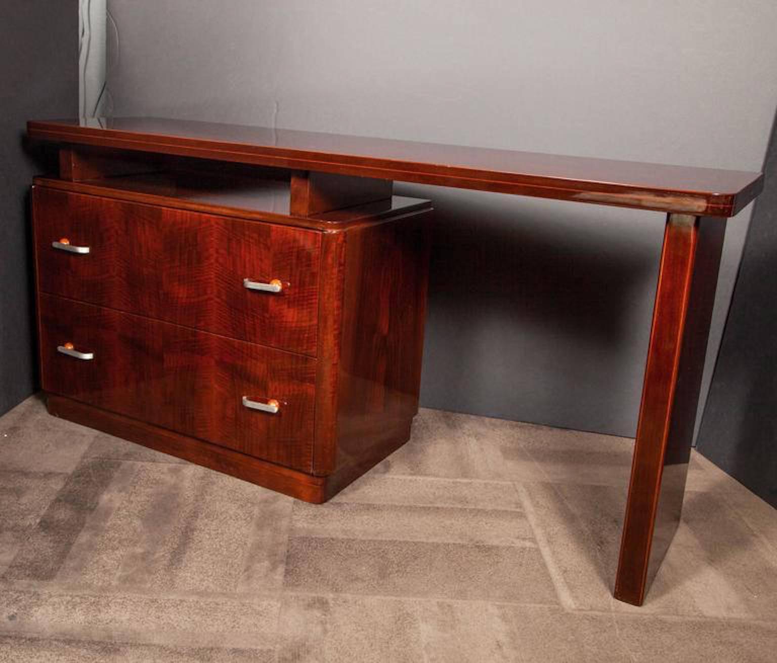 American Art Deco Mahogany Desk and Dresser 