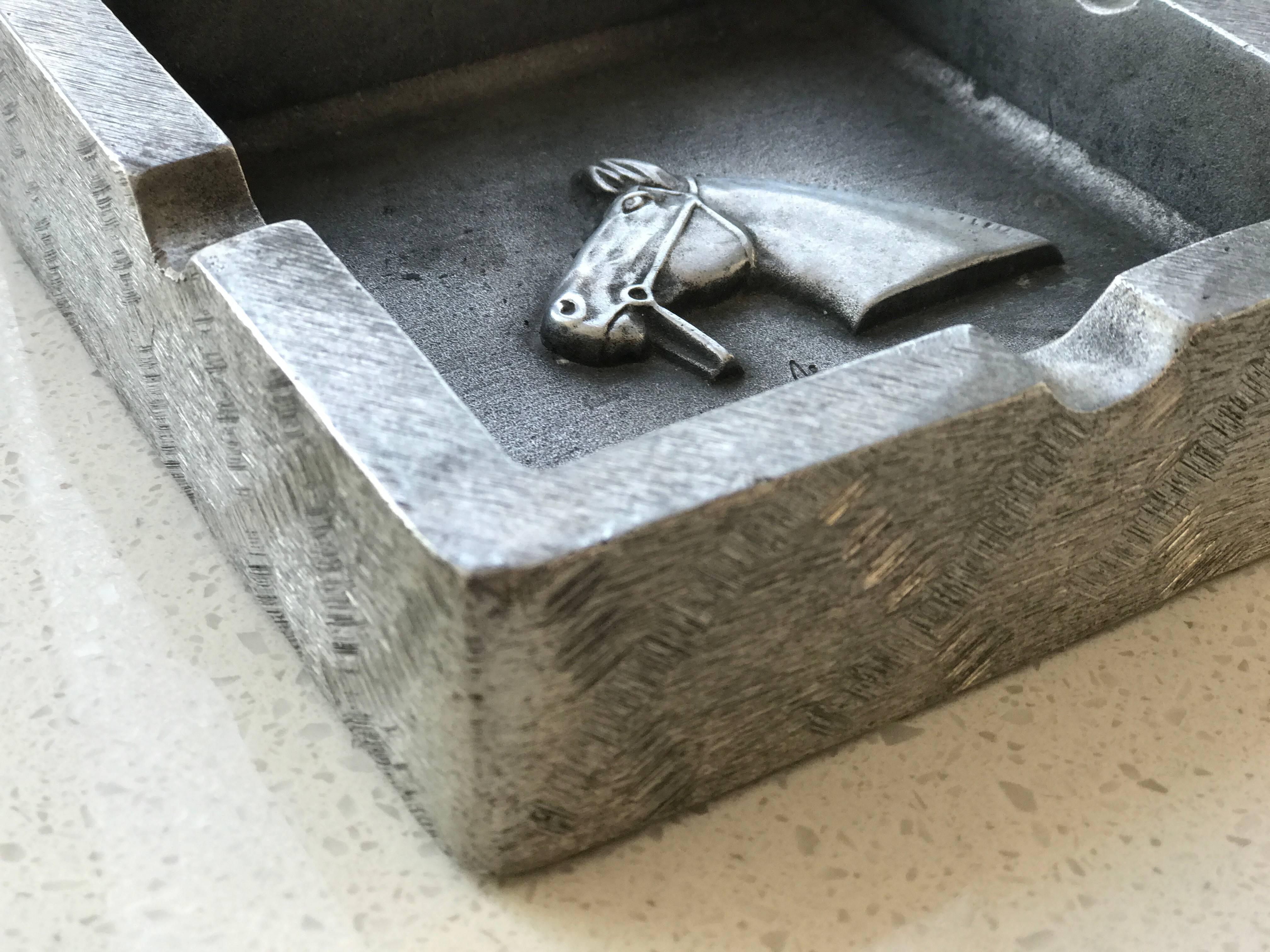 American Mid-Century Modern Equestrian Theme Ashtray in Pewter