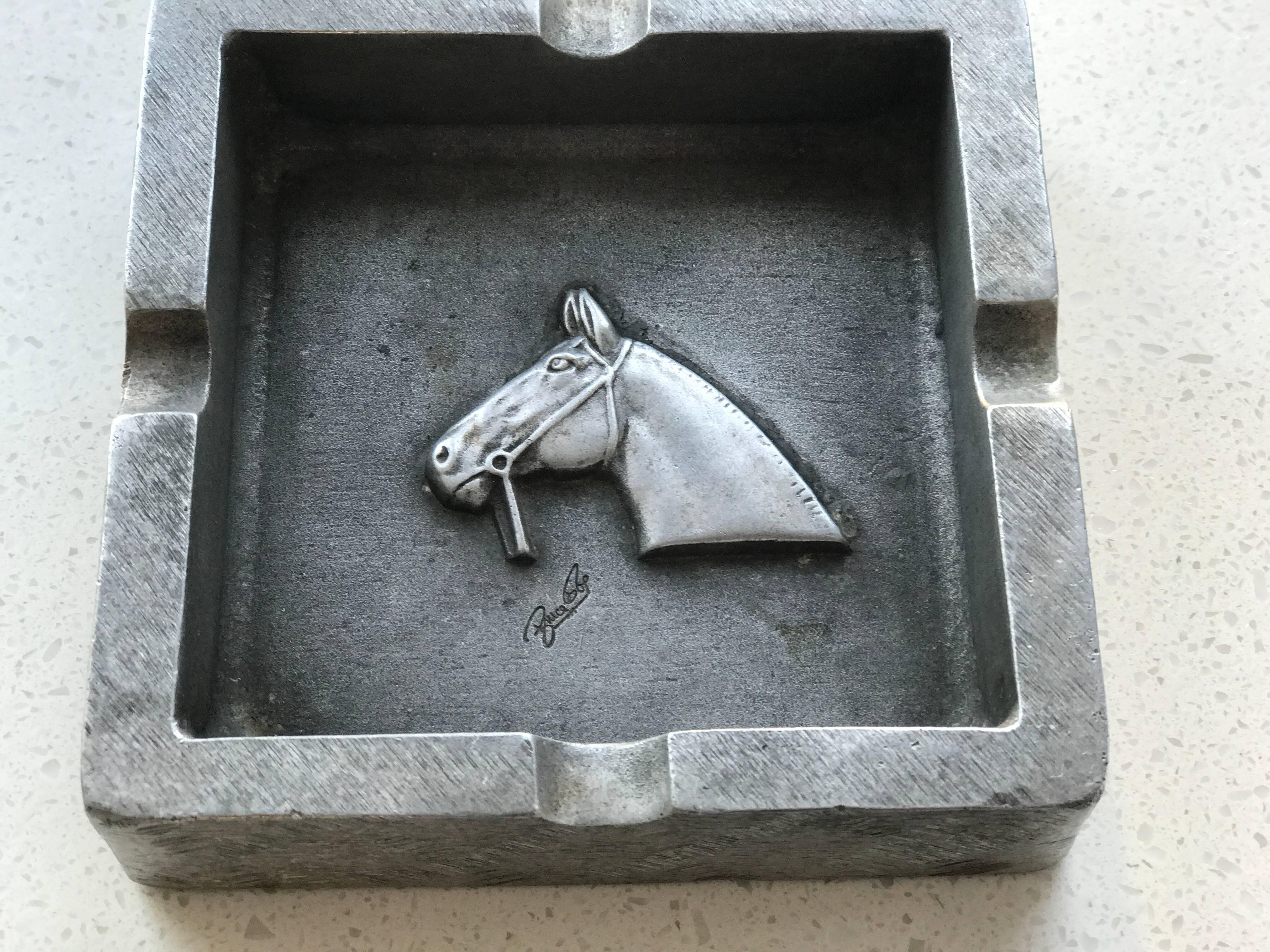 Mid-Century Modern Equestrian Theme Ashtray in Pewter In Excellent Condition In Fort Lauderdale, FL