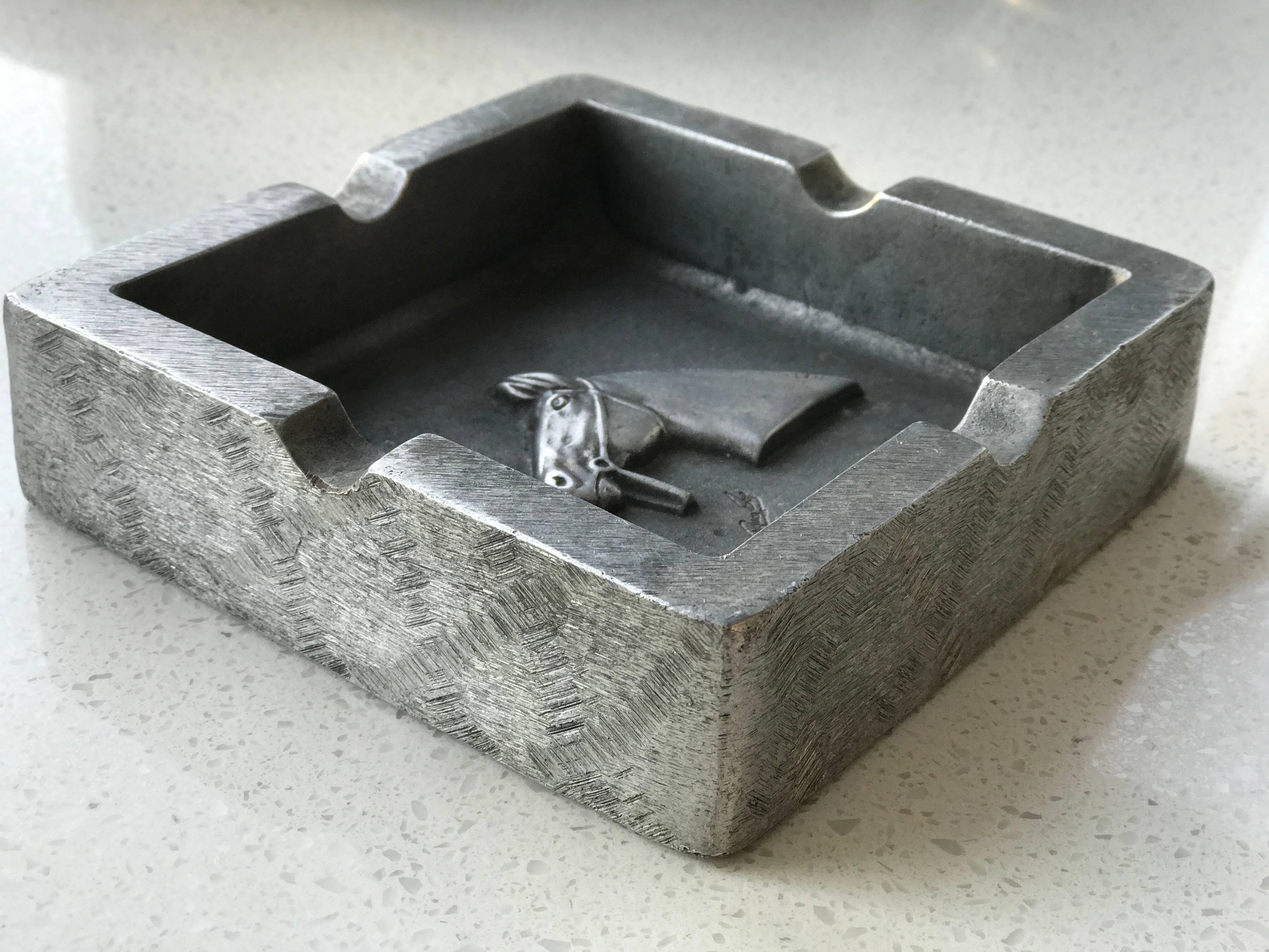 Mid-Century Modern Equestrian Theme Ashtray in Pewter 1