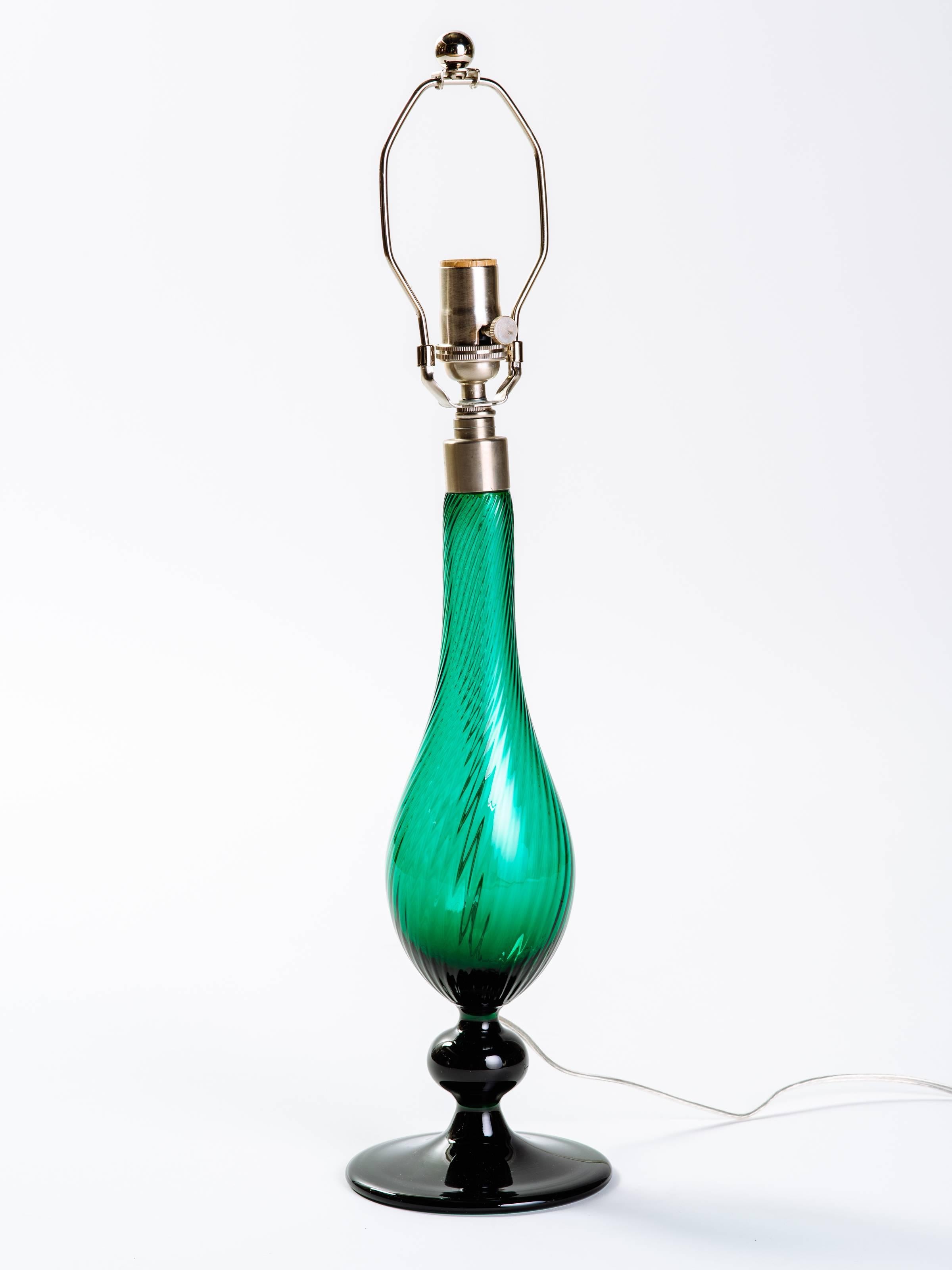 Danish Pair of Mid-Century Modern Glass Lamps in Emerald Green by Royal Copenhagen