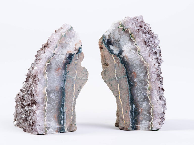 Pair of Organic Amethyst Crystal and Geode Bookends at 1stdibs