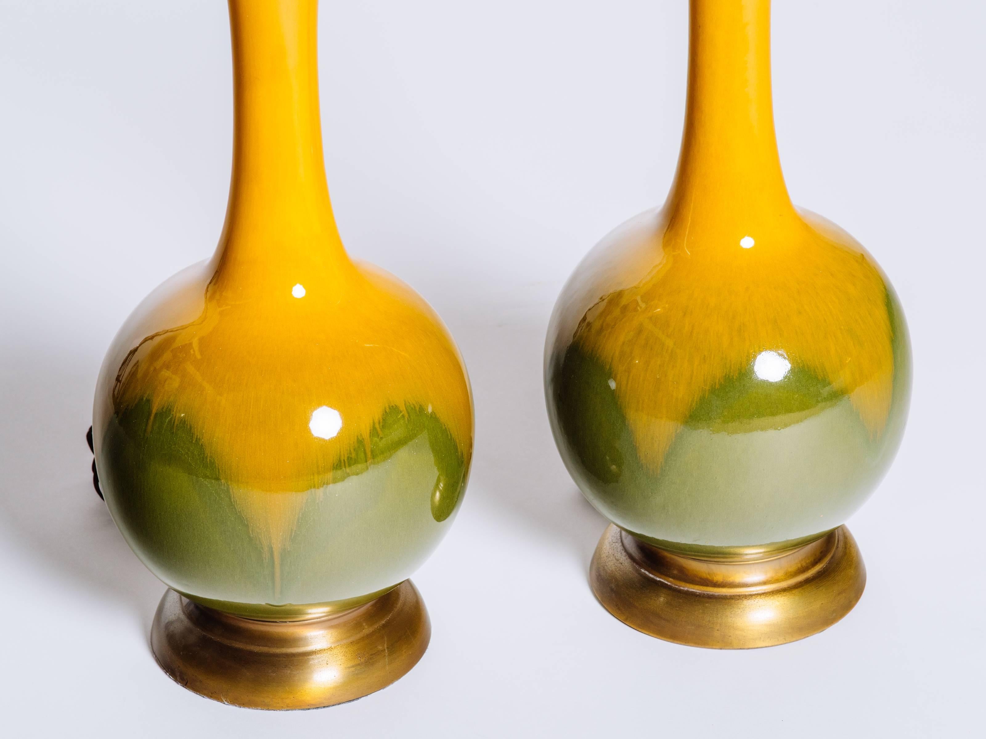 Brushed Pair of Mid-Century Modern Ceramic Long Neck Lamps