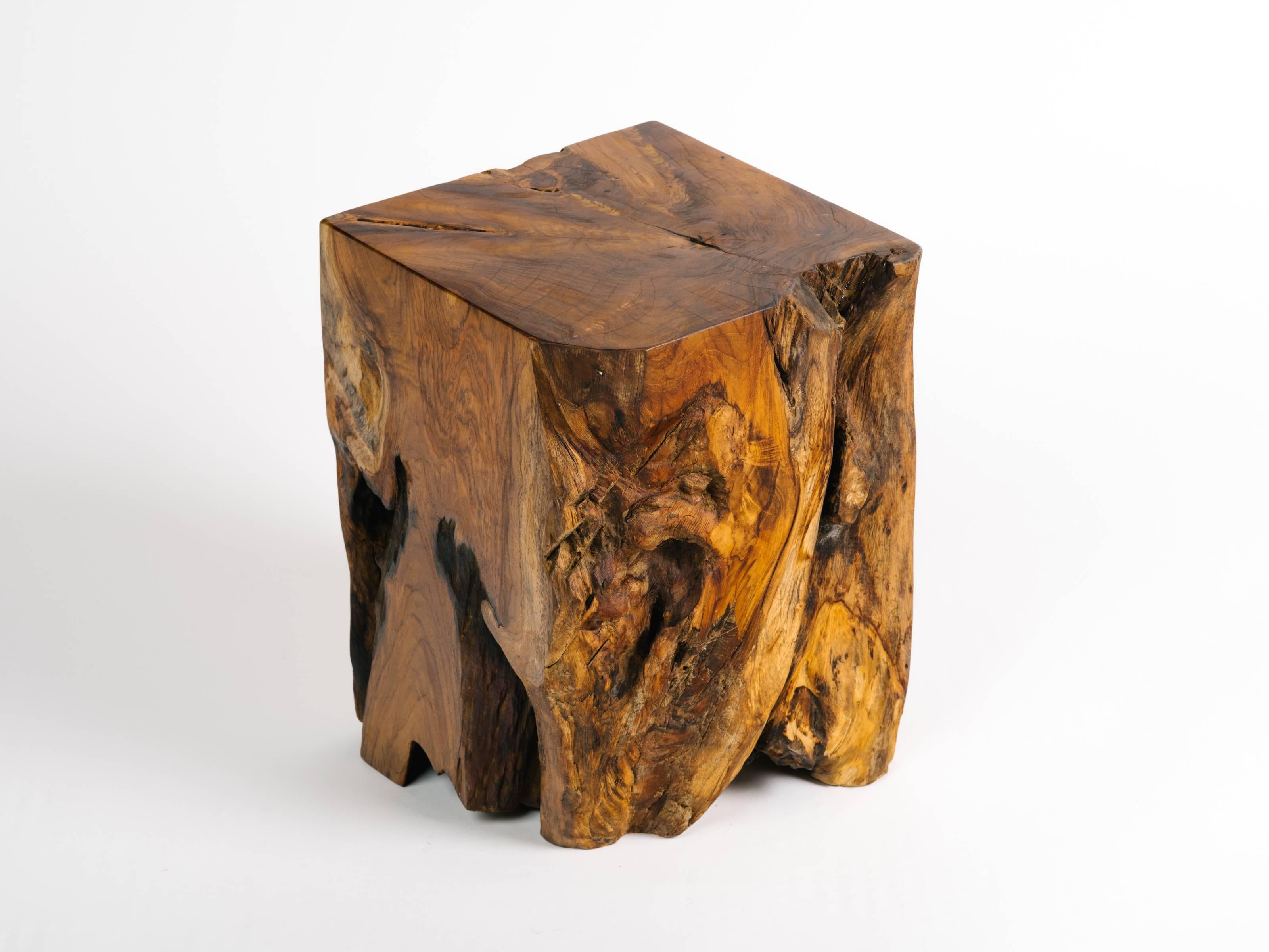 Organic Modern Indonesian Teak Wood Side Table or Stool  1