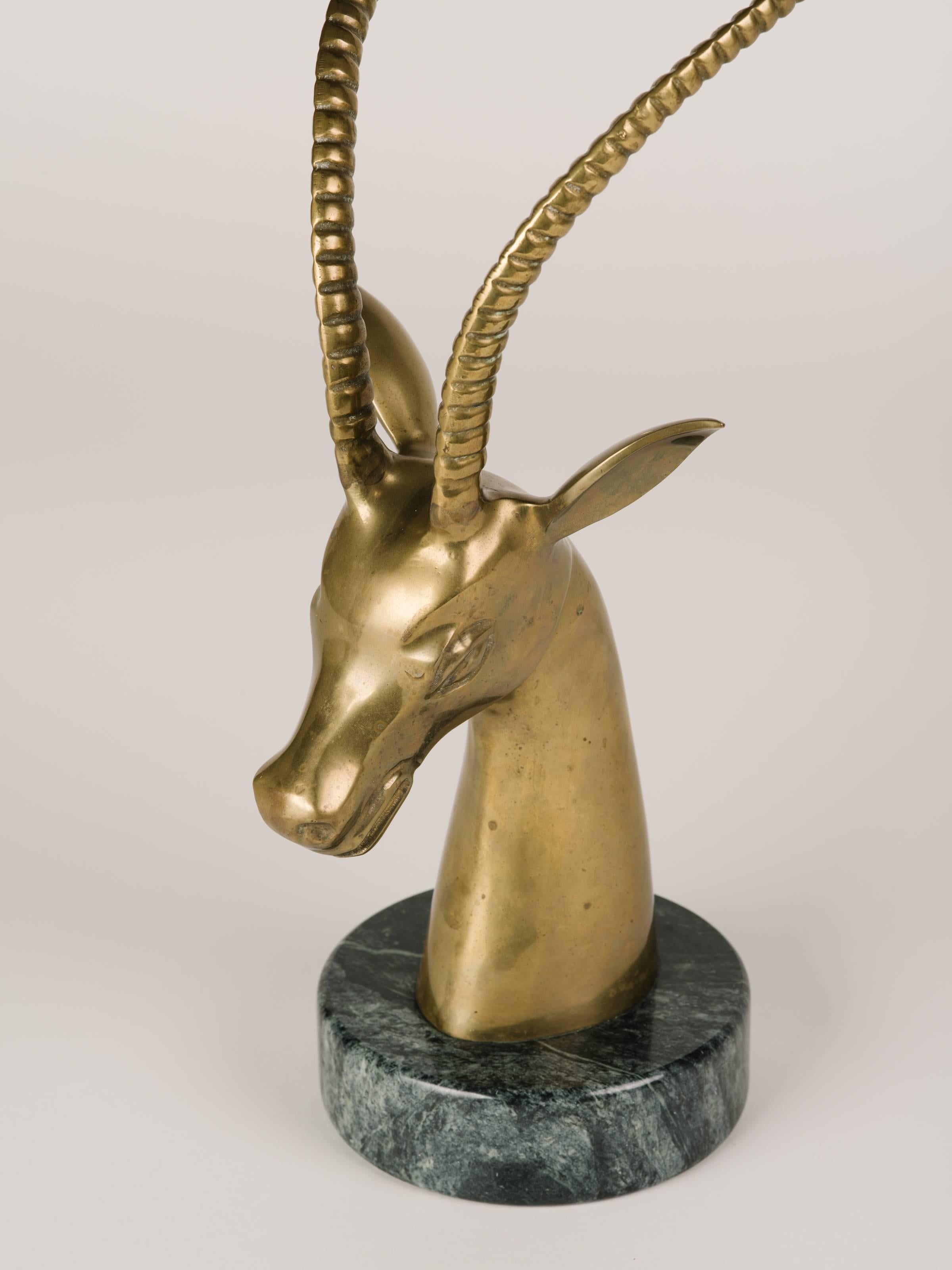 Hand-Crafted Mid-Century Modern Brass Gazelle Sculpture with Exotic Marble