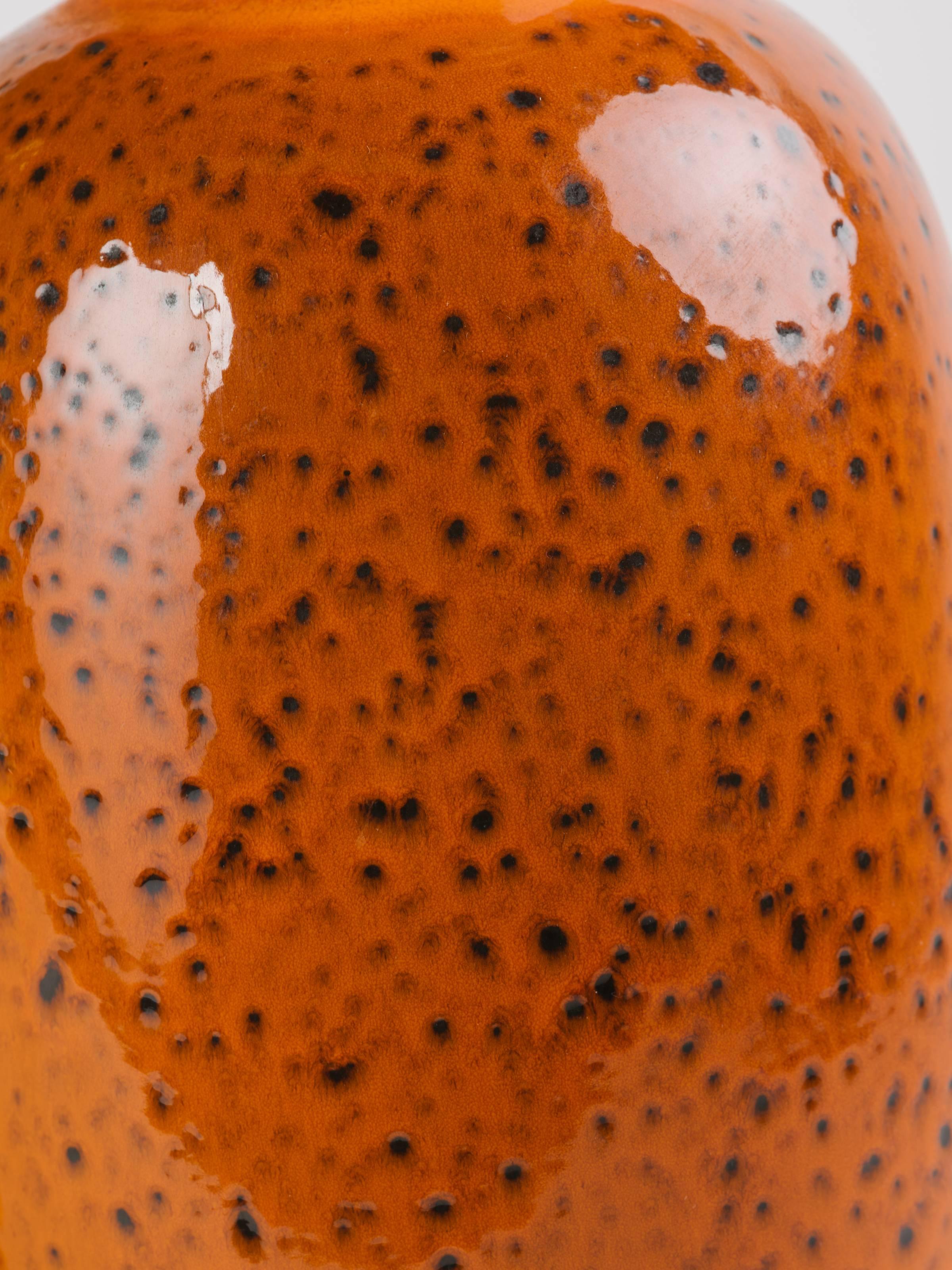 Danish Pair of Mid-Century Modern Pottery Lamps in Burnt Orange