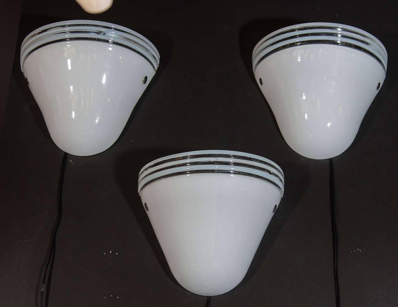 Pair of Italian Midcentury White Murano Glass Sconces by Leucos 2