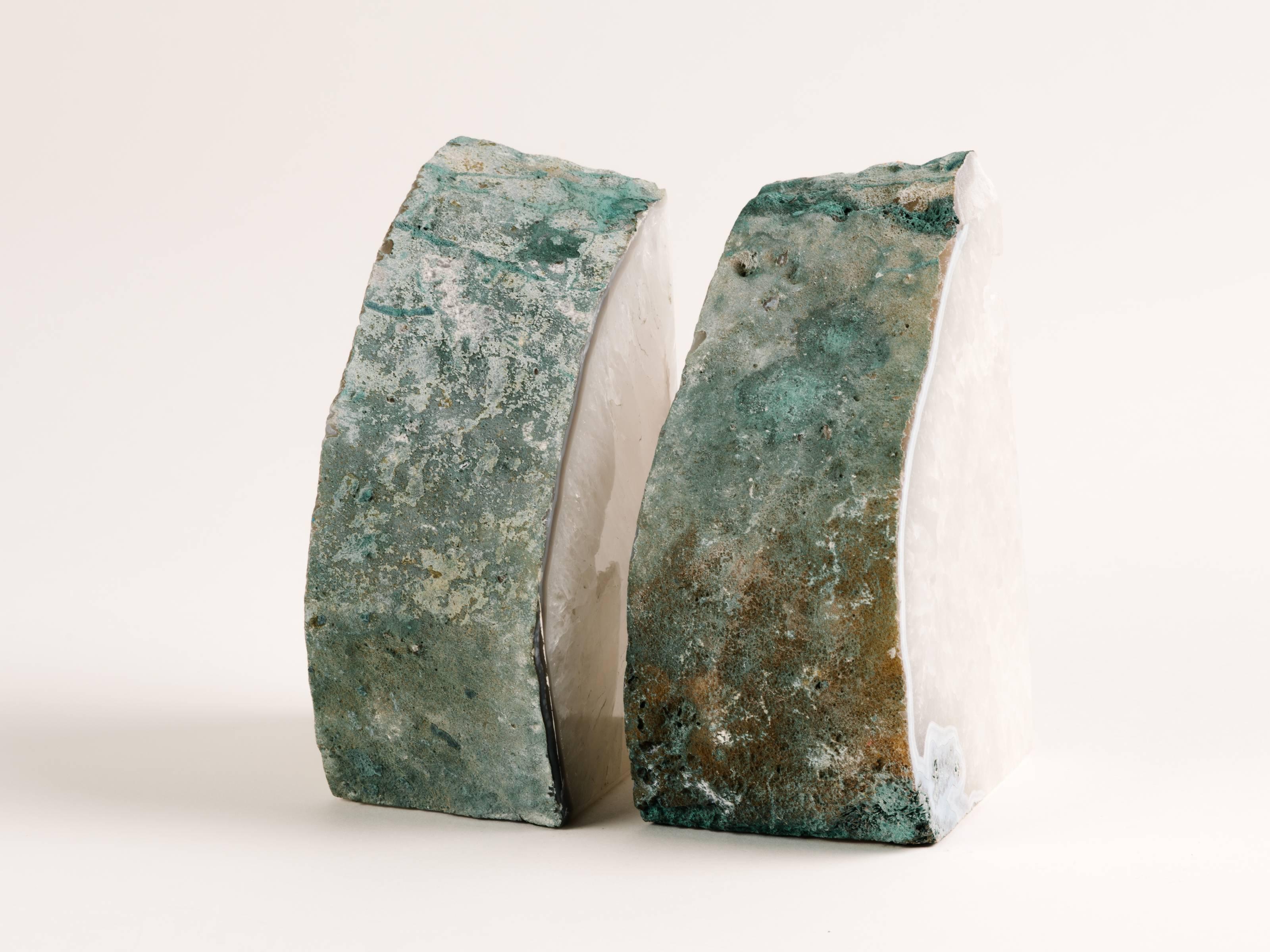 Pair of Chunky Quartz Crystal Bookends with Oxidized Green Edges 2